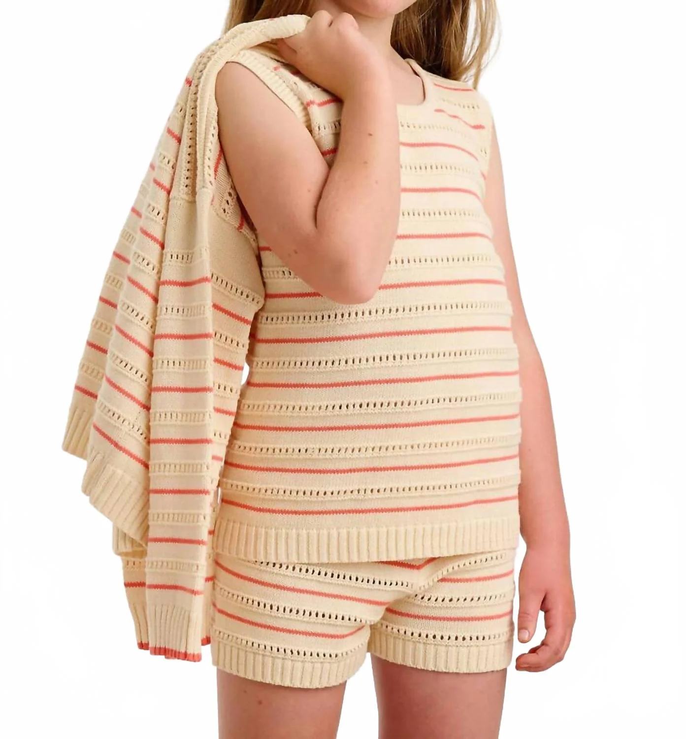 Girl's Costa Stripe Shorts In Coral - Image 2