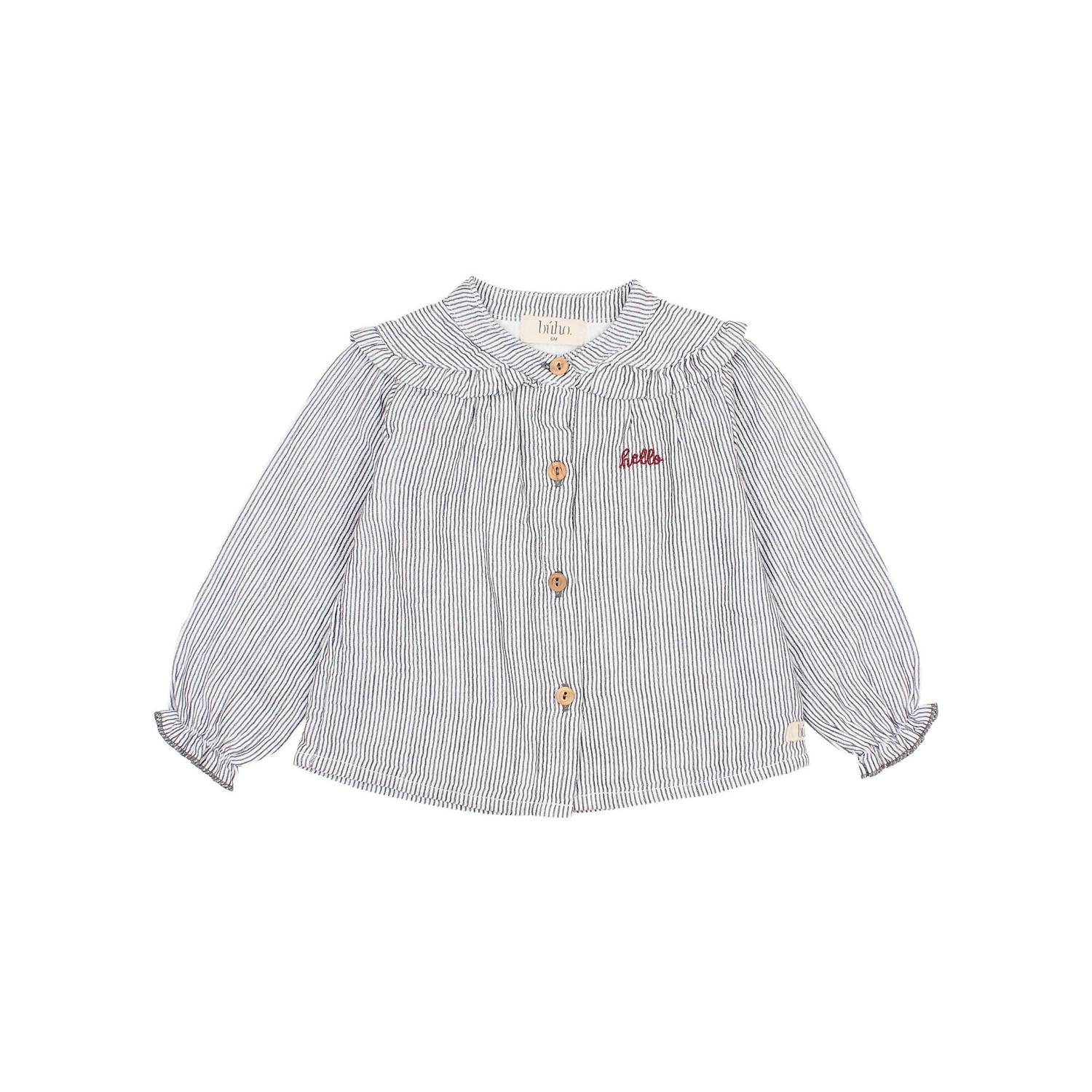 Girl's Hello Embroidered Stripes Blouse In Blue