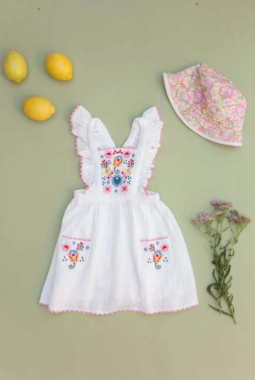 Girl's Henriette Apron Dress In White - Image 3