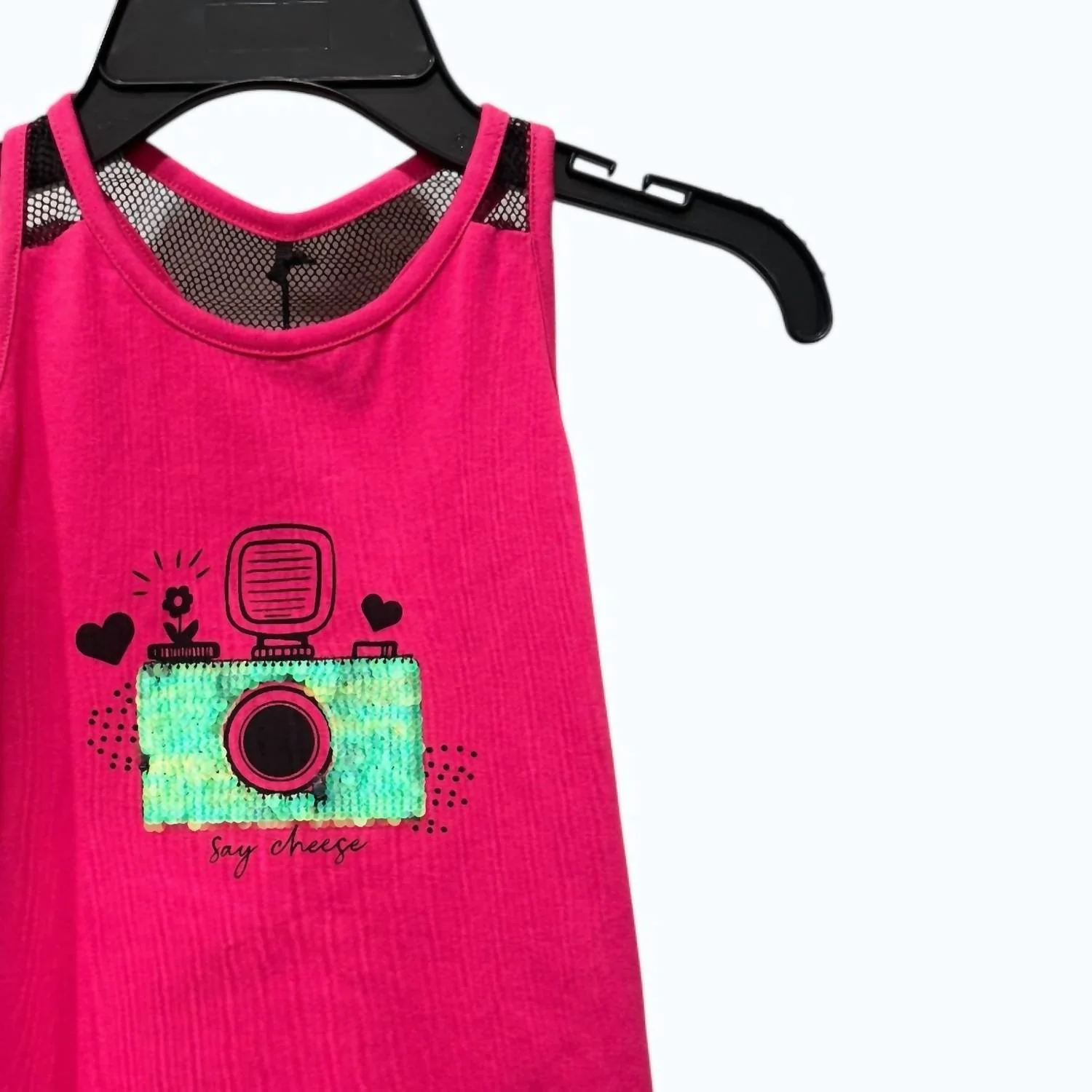 Girl's Mesh Back Tank In Fuchsia Pink - Image 2