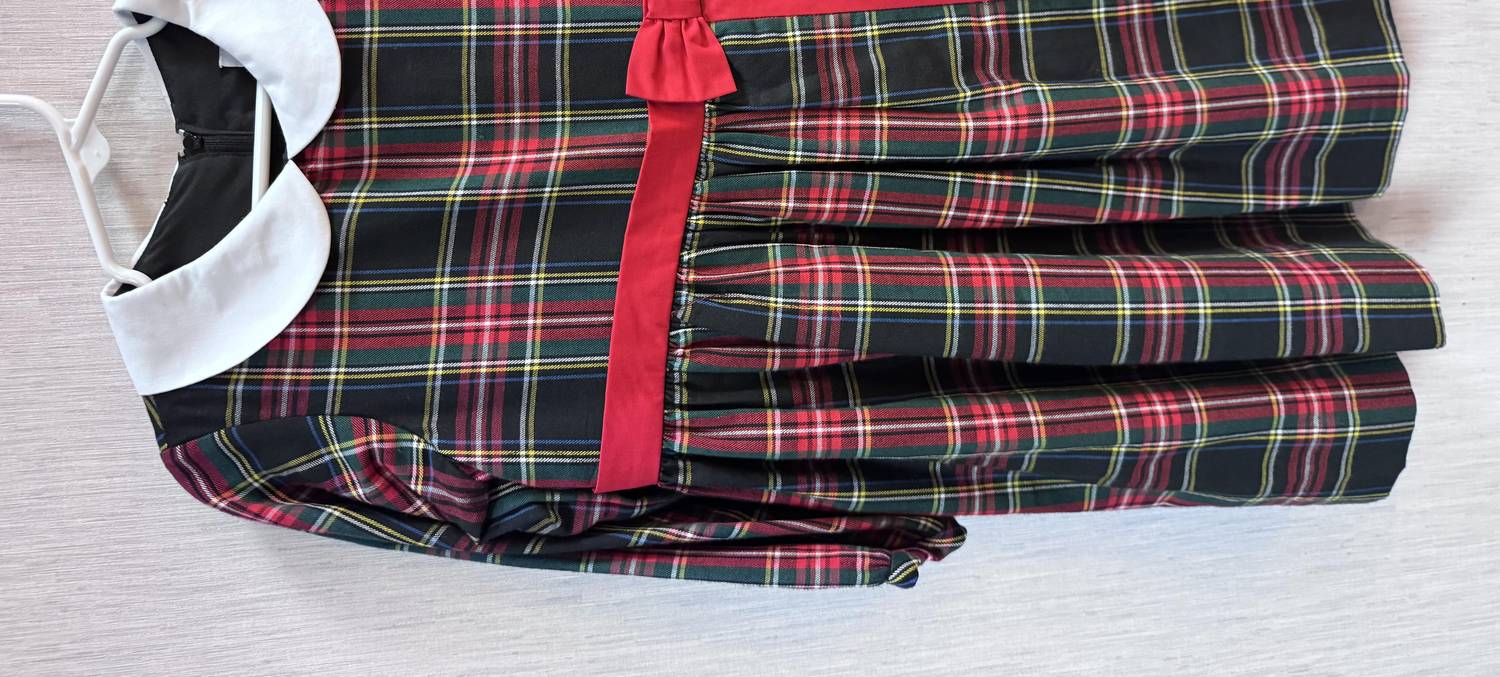 Girls' Plaid Dress With Collar And Bow In Multi - Image 2