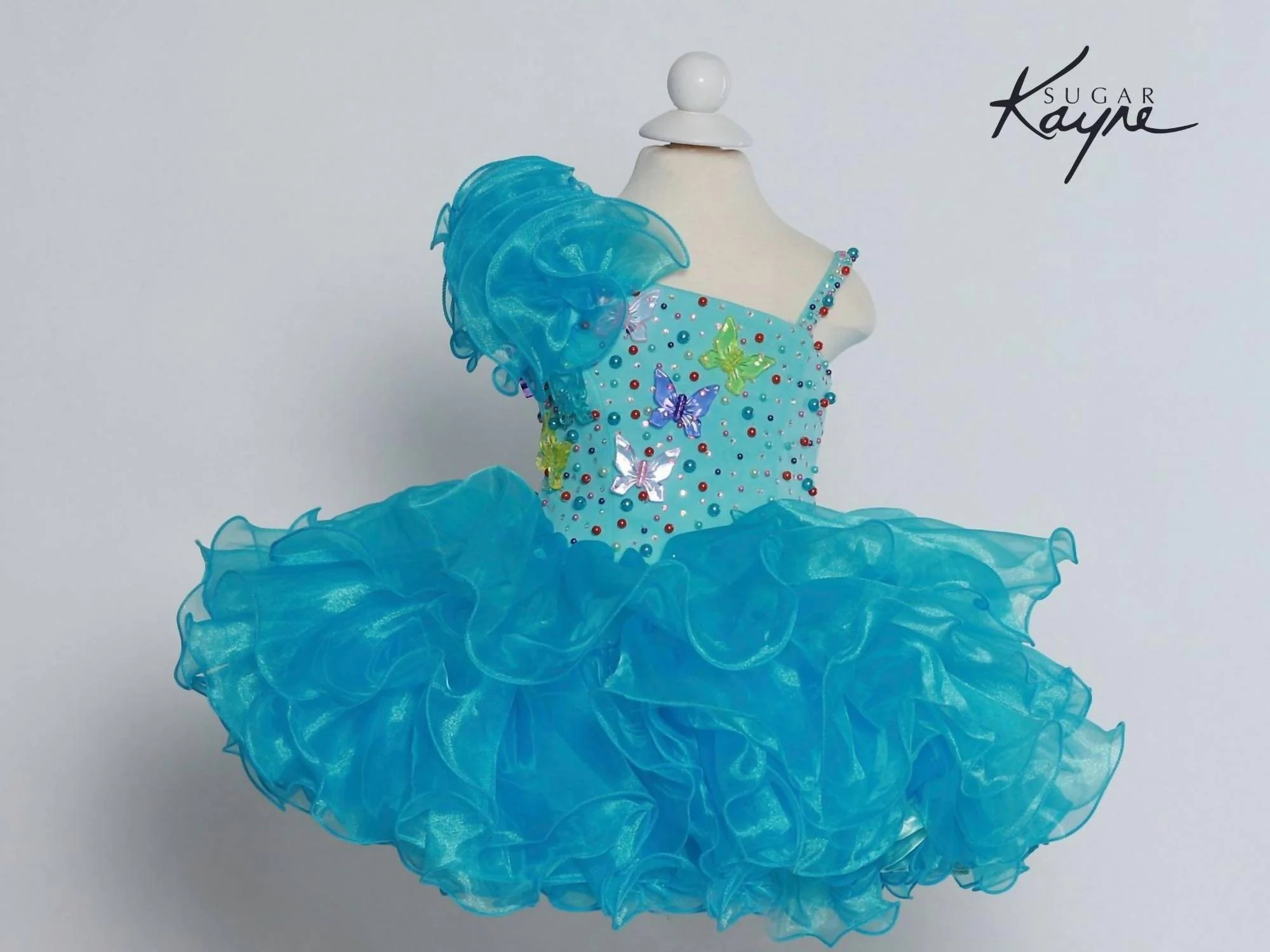 Girl's Playful Organza Dress In Aqua