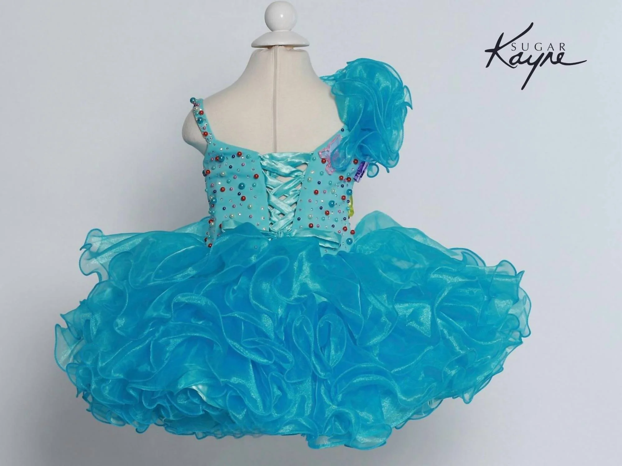Girl's Playful Organza Dress In Aqua - Image 2