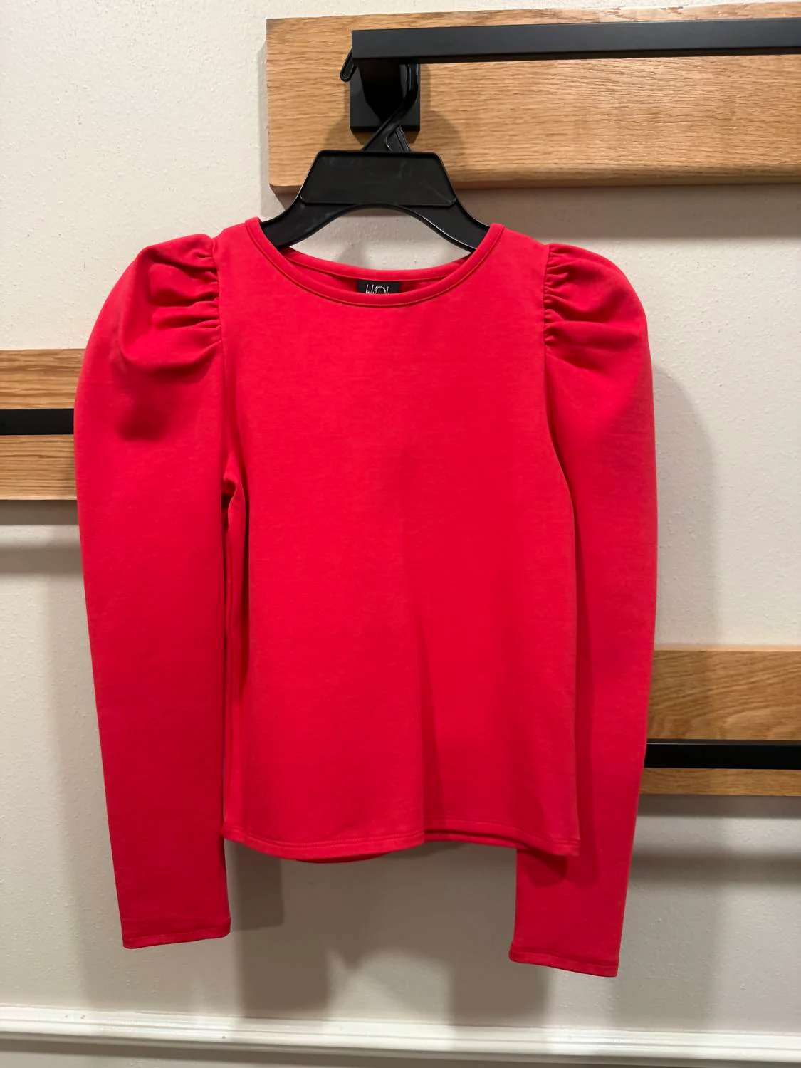 Girl's Puff Sleeve Cotton Top In Red
