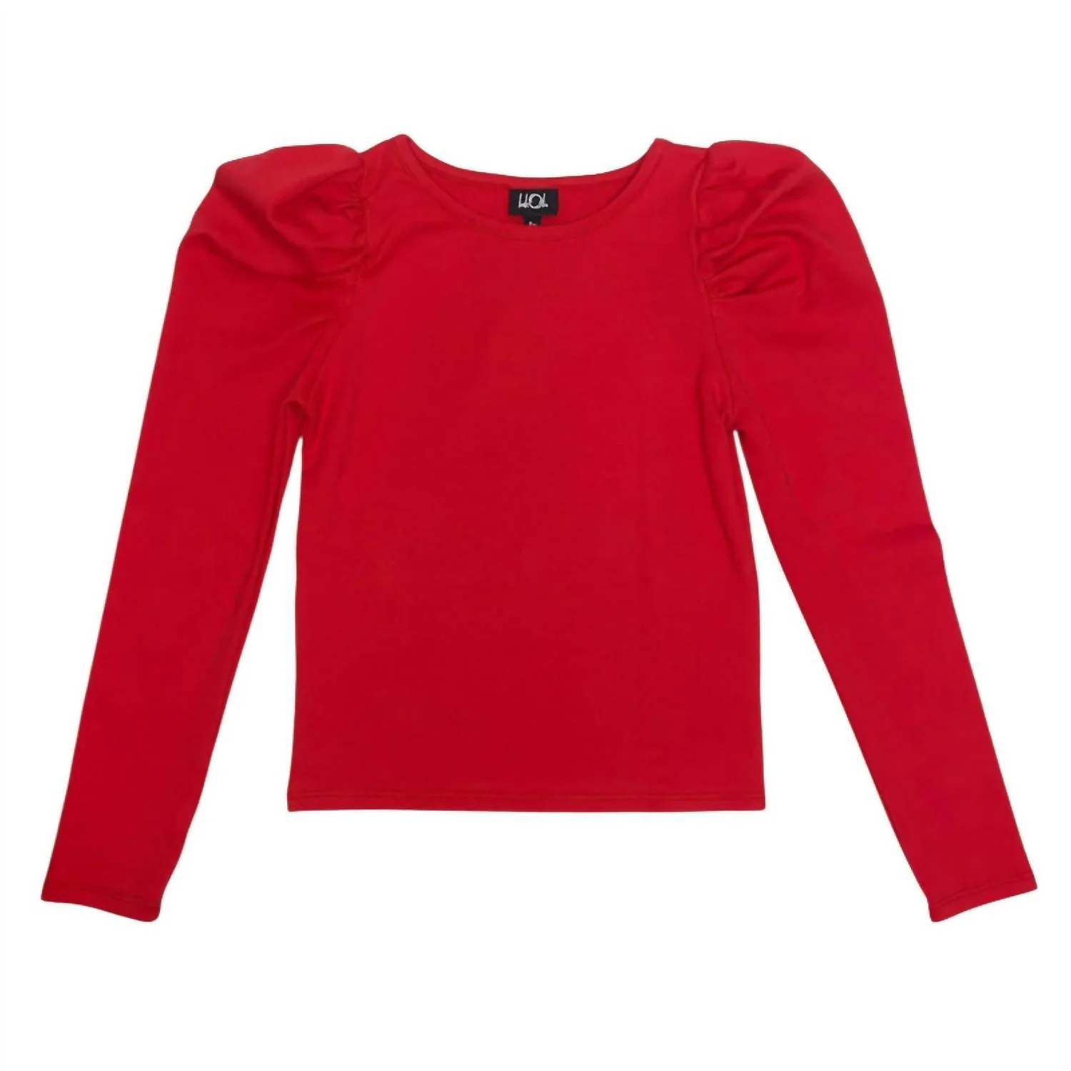 Girl's Puff Sleeve Cotton Top In Red - Image 2