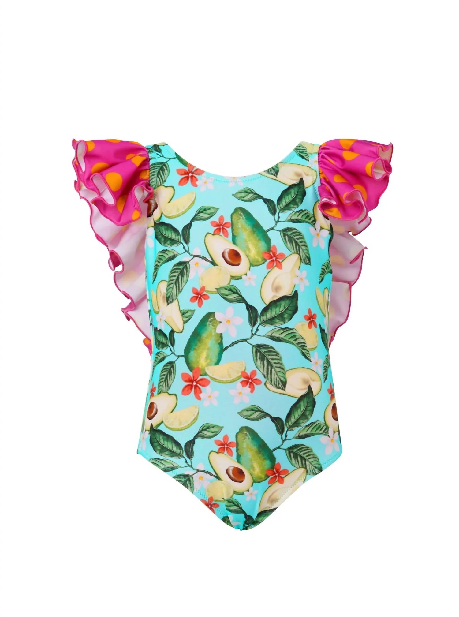 Girl's Ruffled One Piece Swimsuit In Avocado Lover