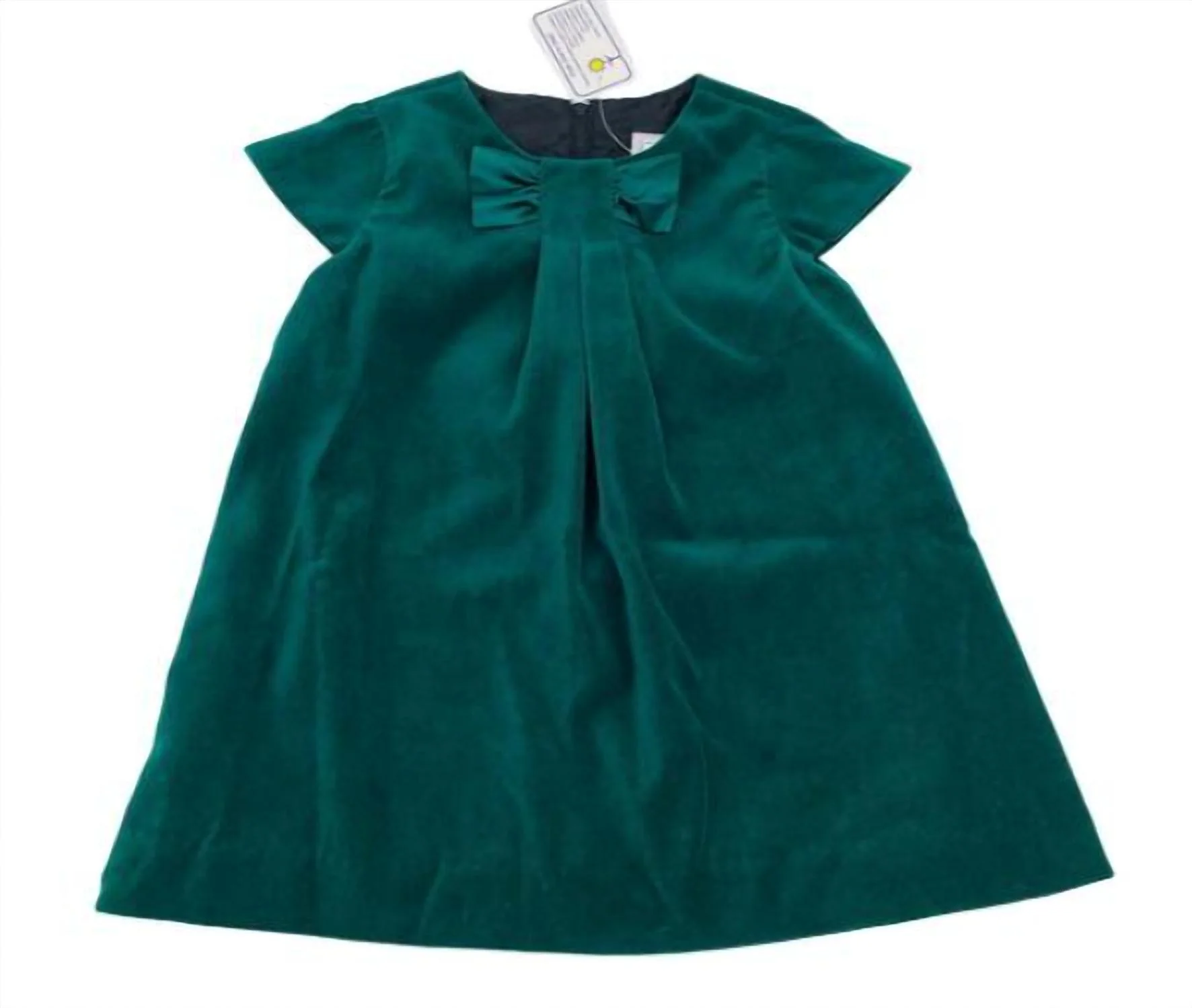 Girl's Velvet Dress With Satin In Green