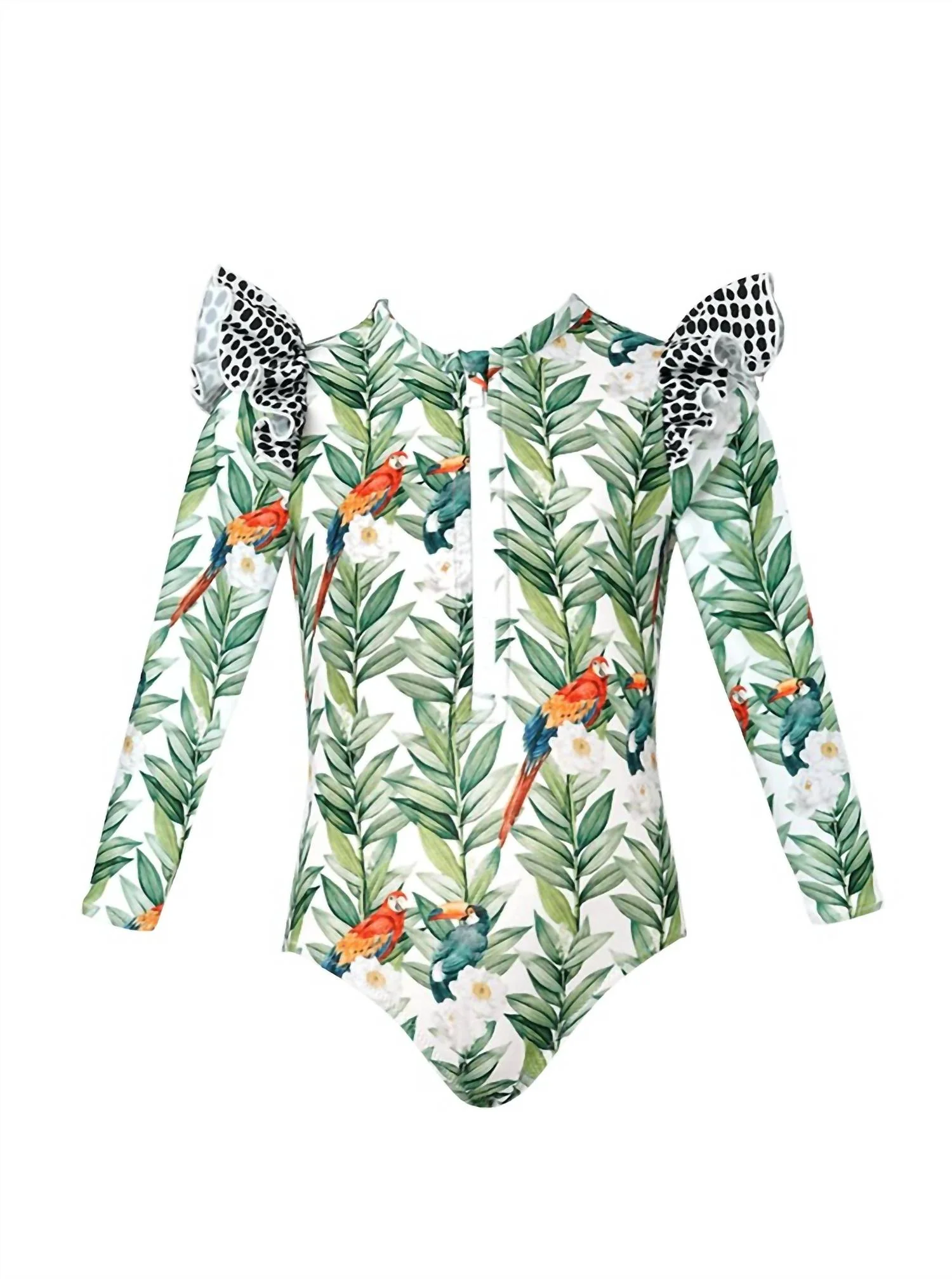Girl's Zipper Long Sleeve One Piece In Parrots In Bloom