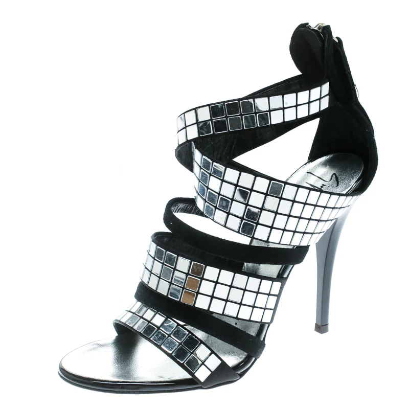 Giuseppe Zanotti Black Suede Mirror Strappy Sandals