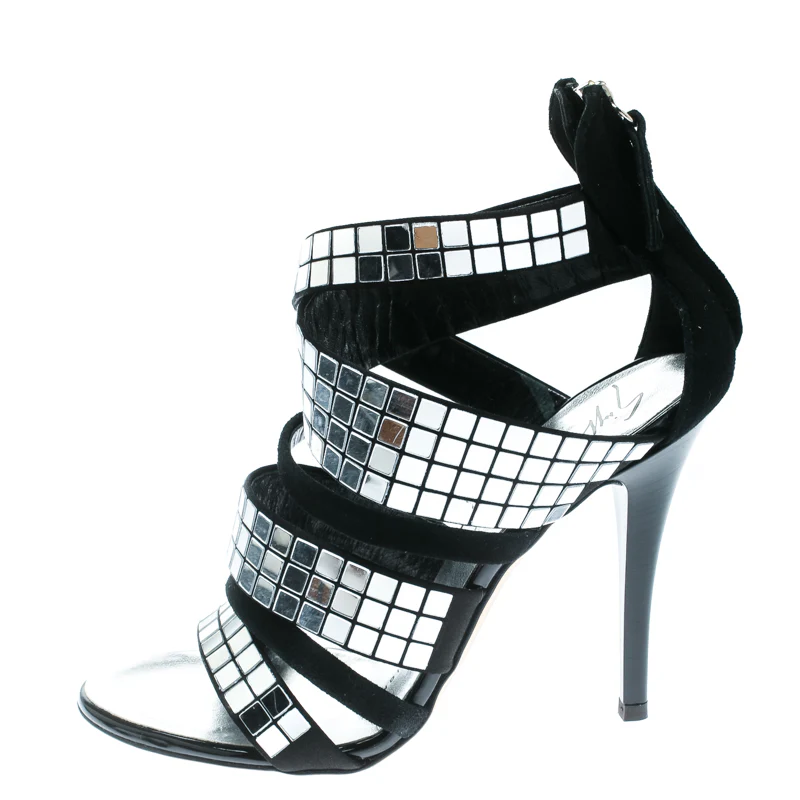 Giuseppe Zanotti Black Suede Mirror Strappy Sandals - Image 2
