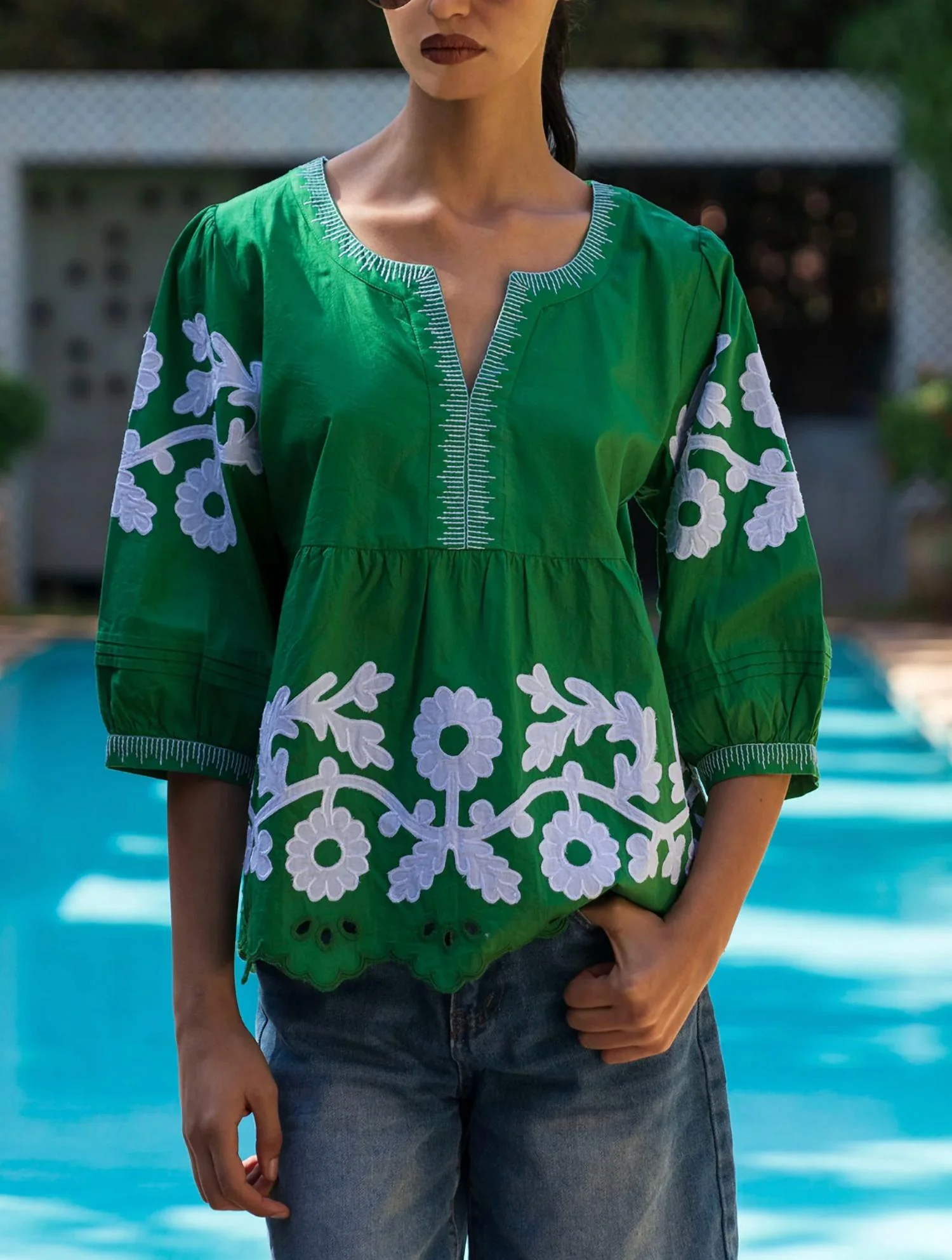 Gladiola Top In Leaf Green