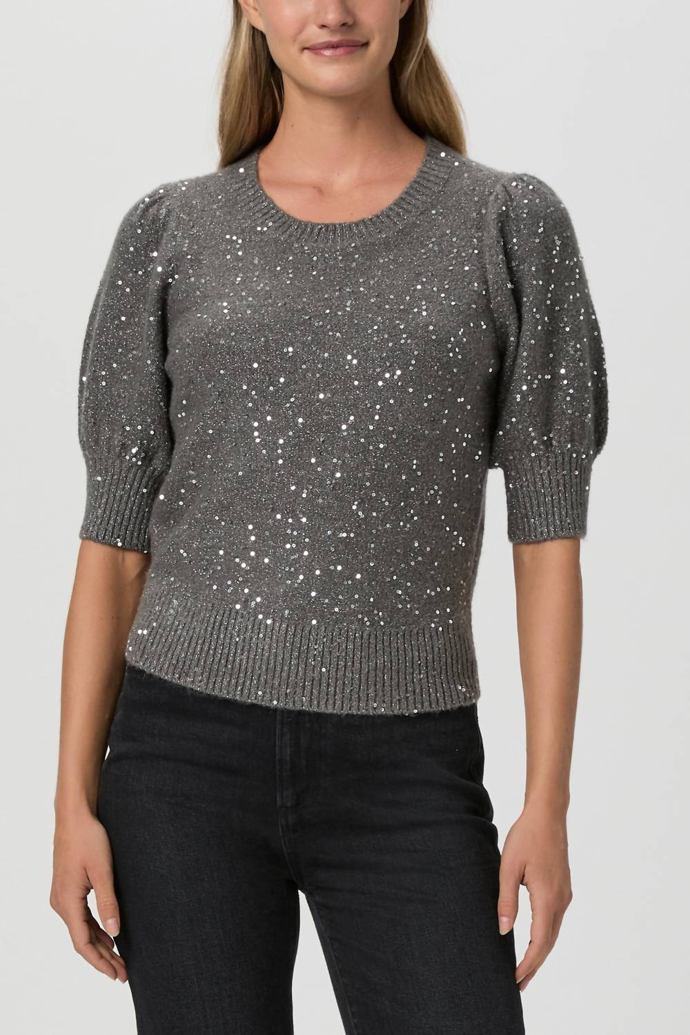 Gladiolus Sequin-Embellished Sweater In Light Grey