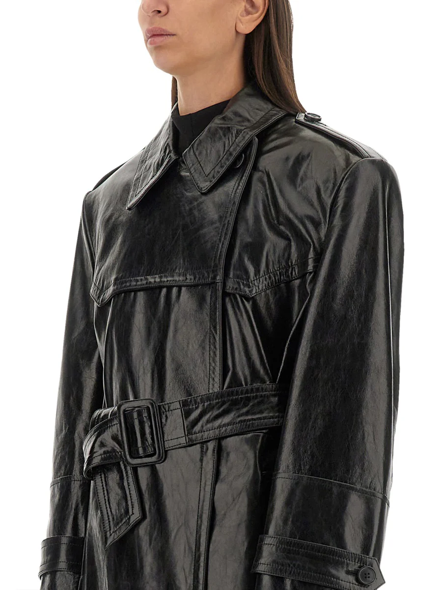 Glossy Black Lamb Leather Alfeo Coat - Image 4