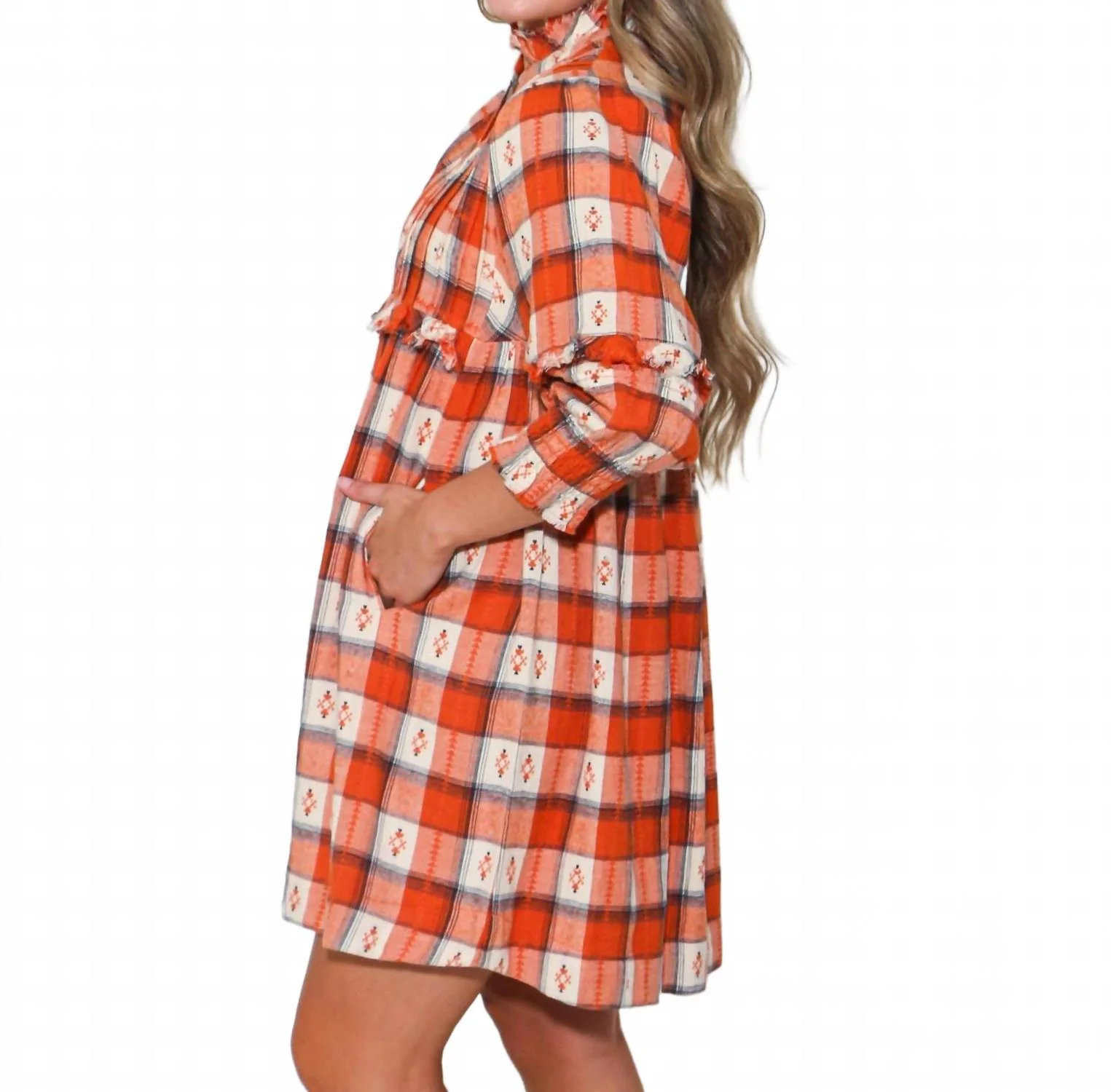 Go Easy Plaid Dress In Orange - Image 5