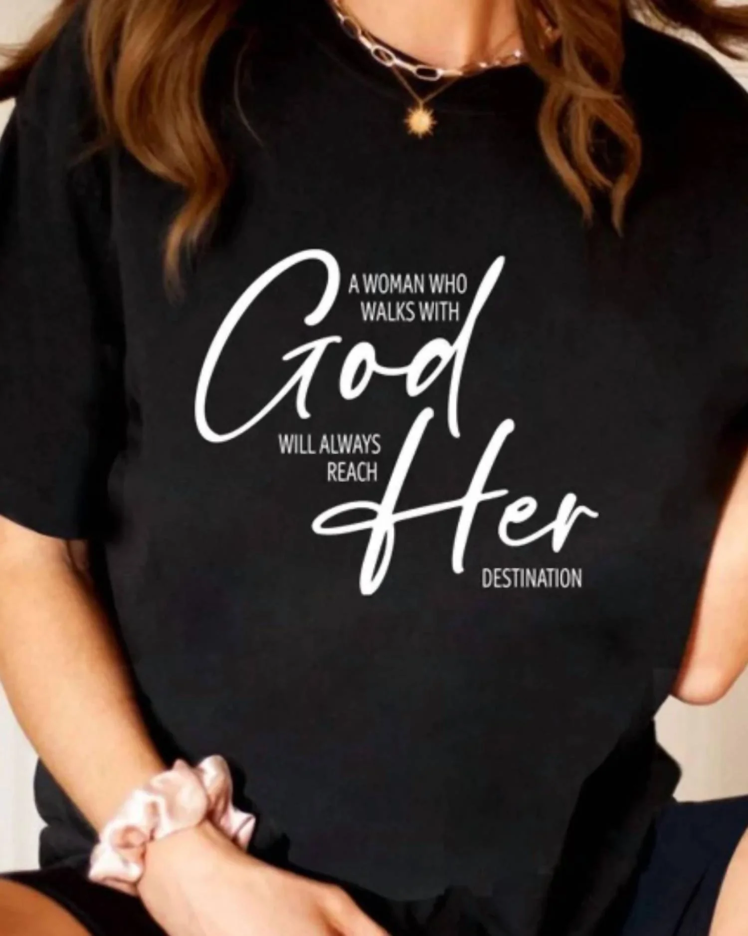 God Is With Her T-Shirt In Black - Image 3