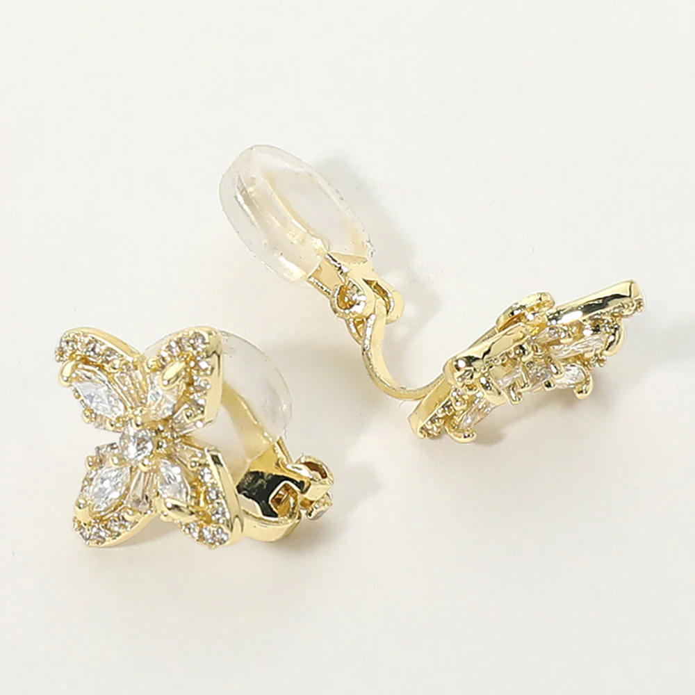 Gold Dipped CZ Flower Clip On Earrings - Image 2