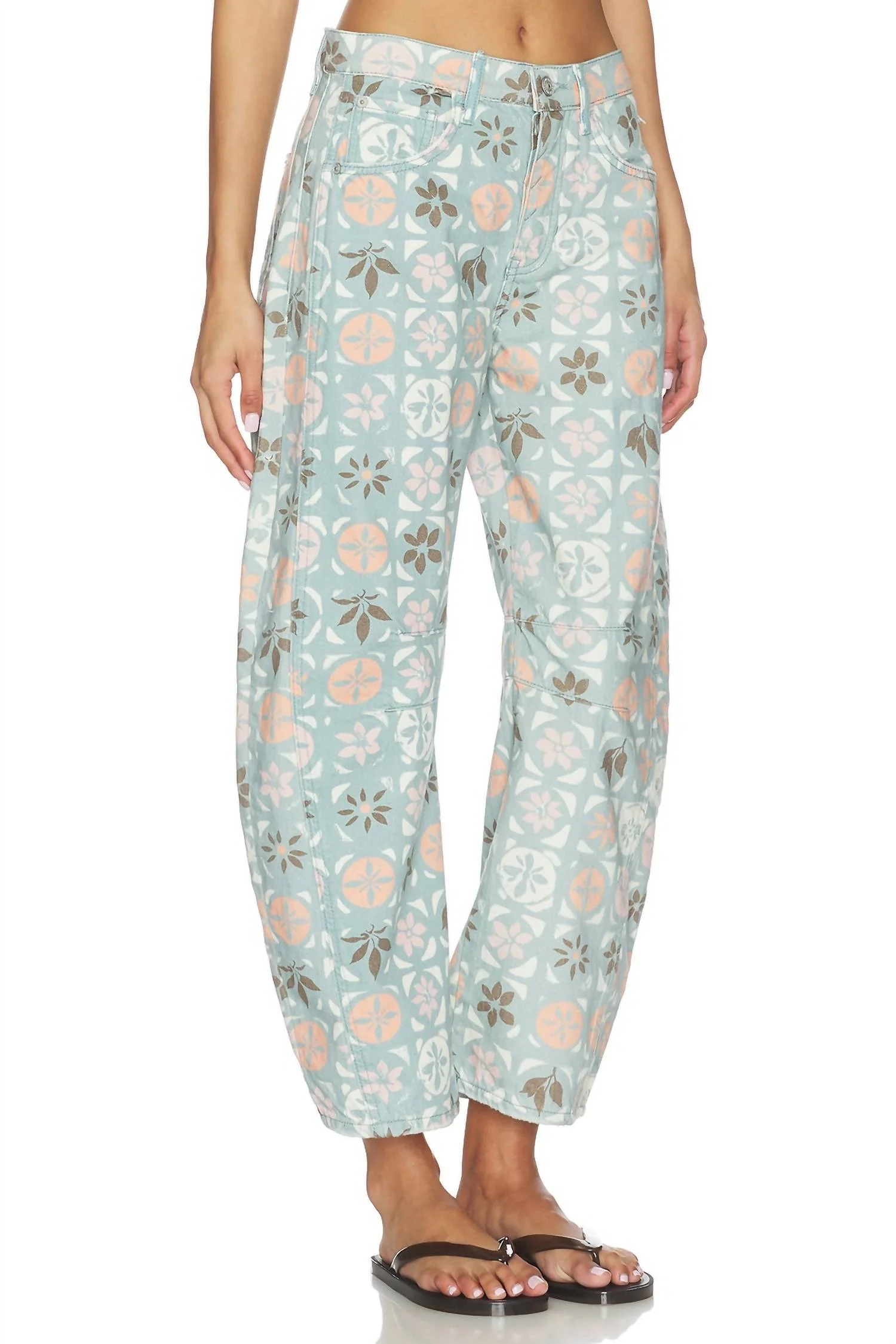 Good Luck Printed Barrel Jeans In Jade Combo - Image 3
