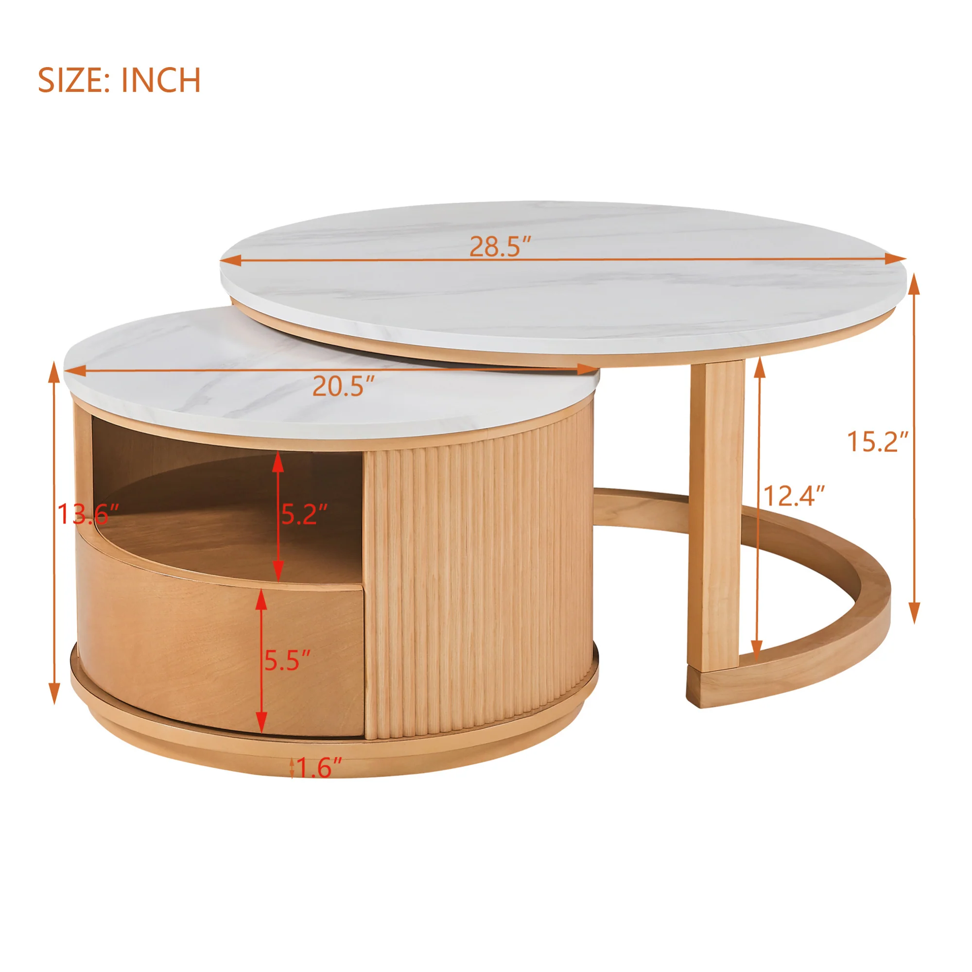 GOODSILO Round Nesting Coffee Table with Storage Drawer - Image 3