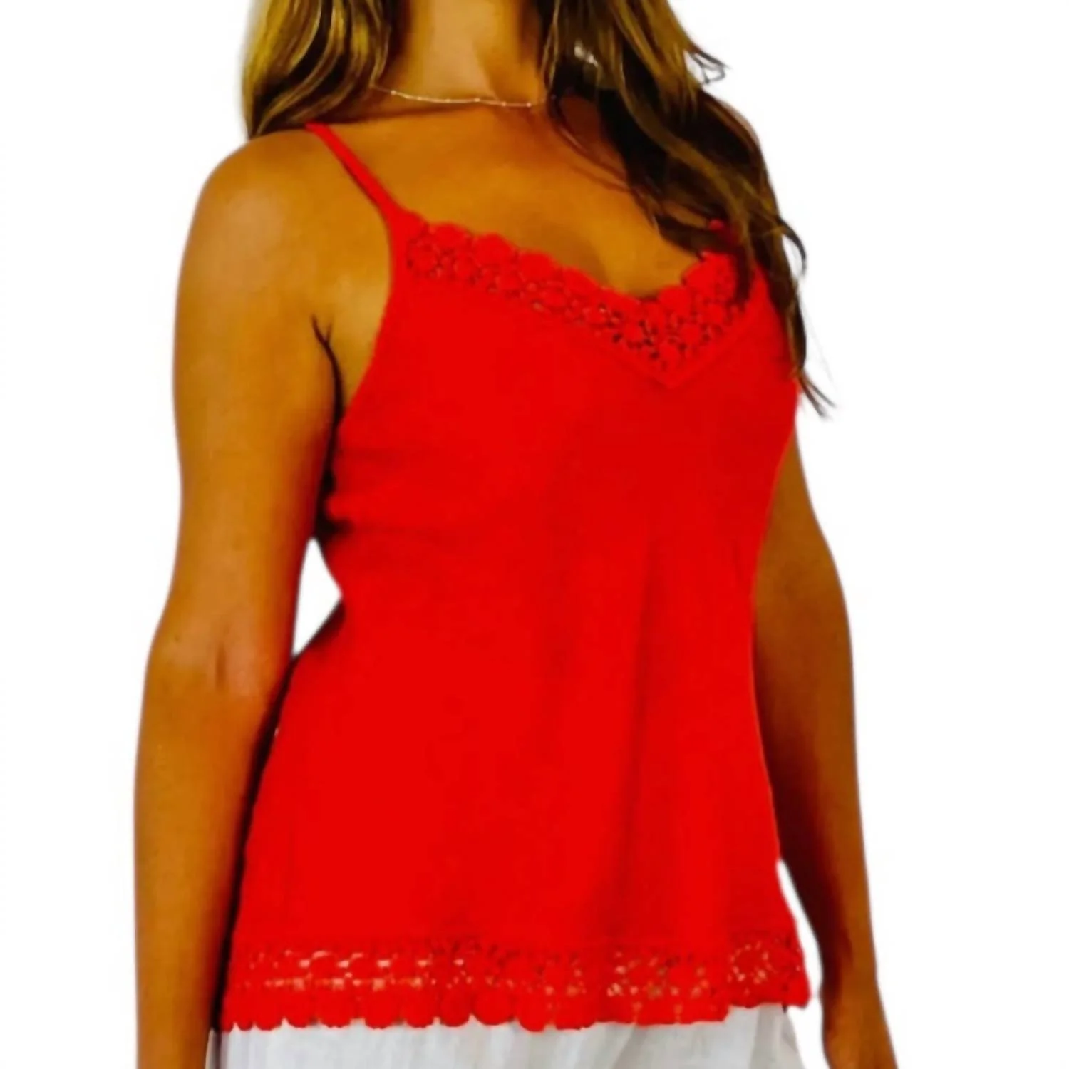 Grace Linen Lace Tank In Orange - Image 2