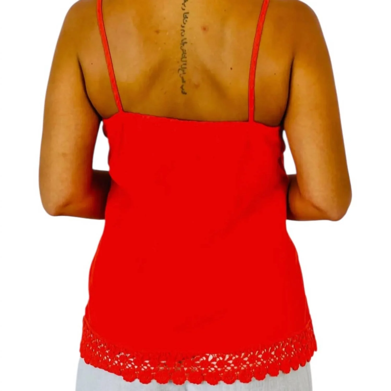 Grace Linen Lace Tank In Orange - Image 3