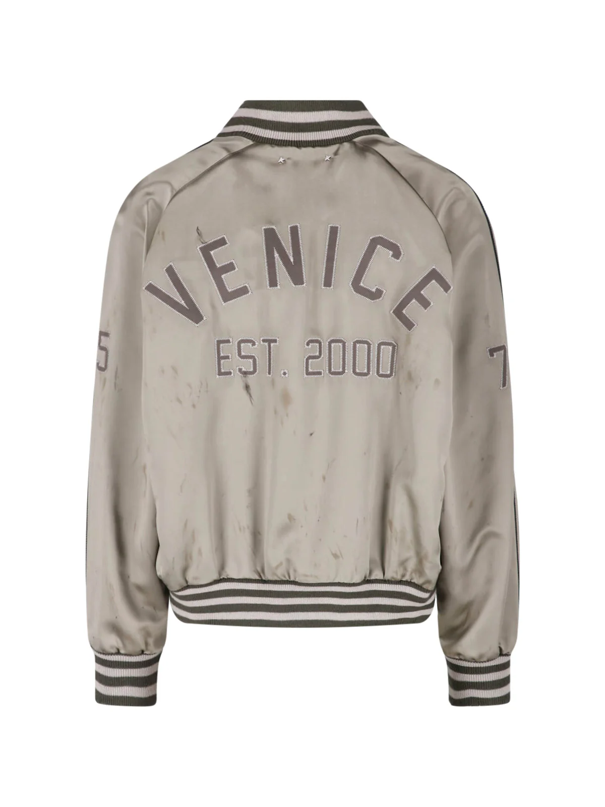 Green Button Closure Acetate Bomber Jacket - Image 2
