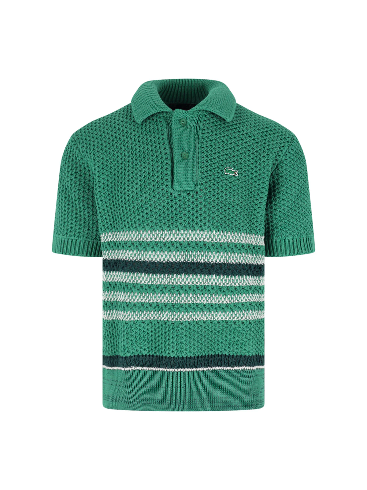 Green Knitted Multicolor Stripe Polo Shirt
