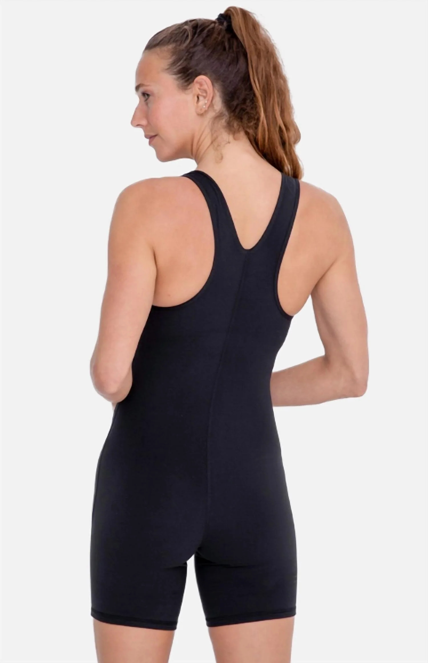 Green-Racerback V Neck Shortsie In Black - Image 3