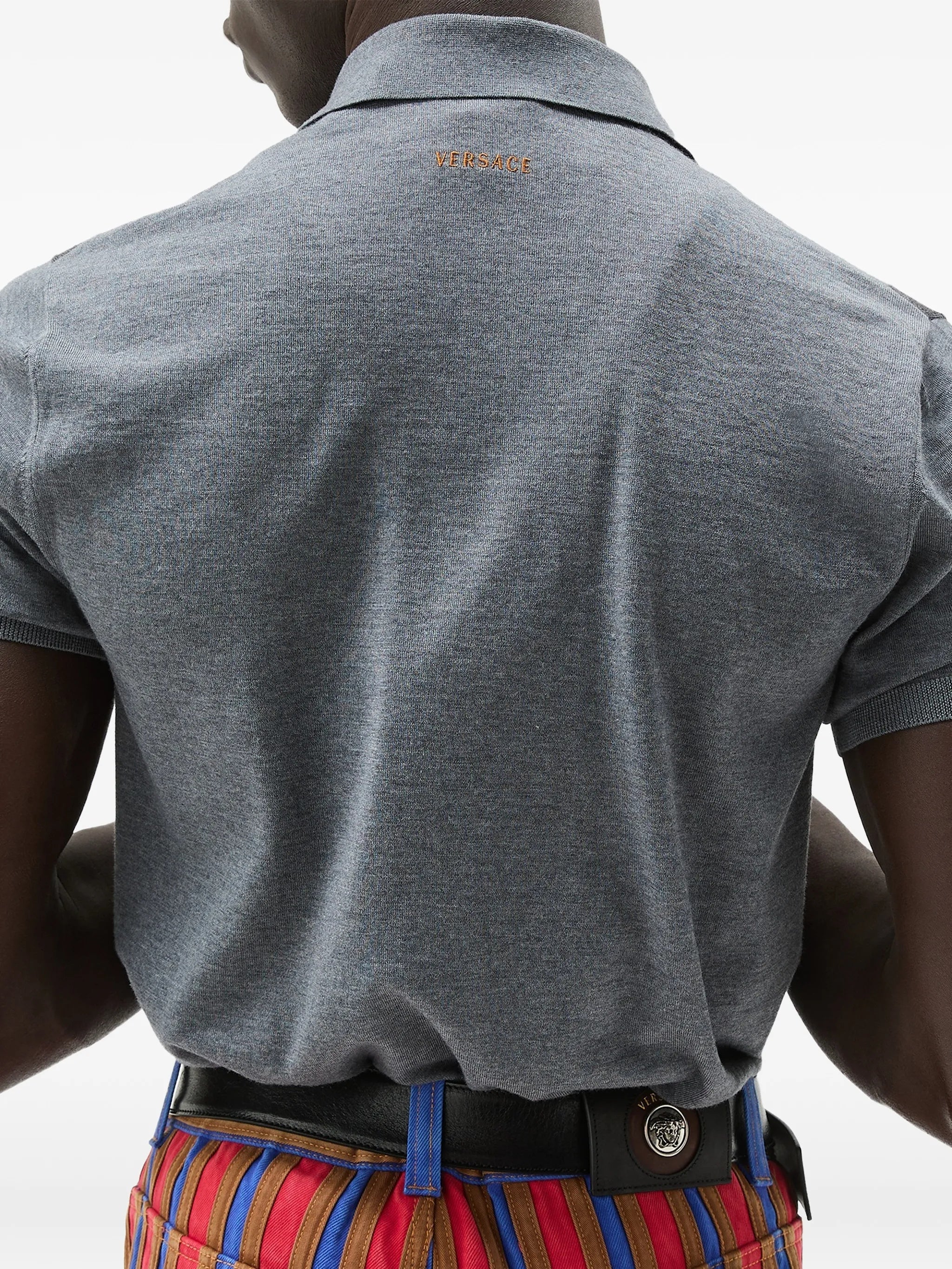Grey Rays Polo Intarsia Knit Sweater - Image 4