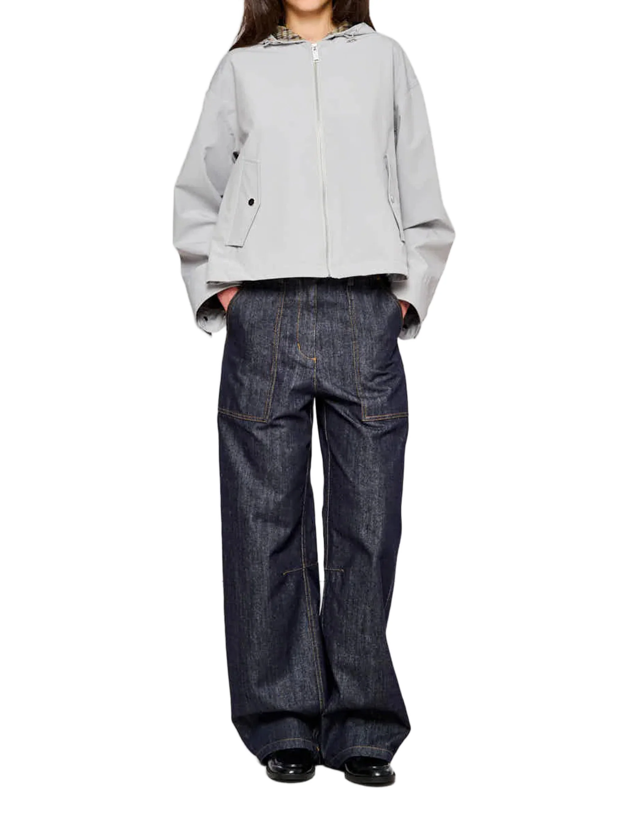 Grey Short Two Layers Hooded Parka