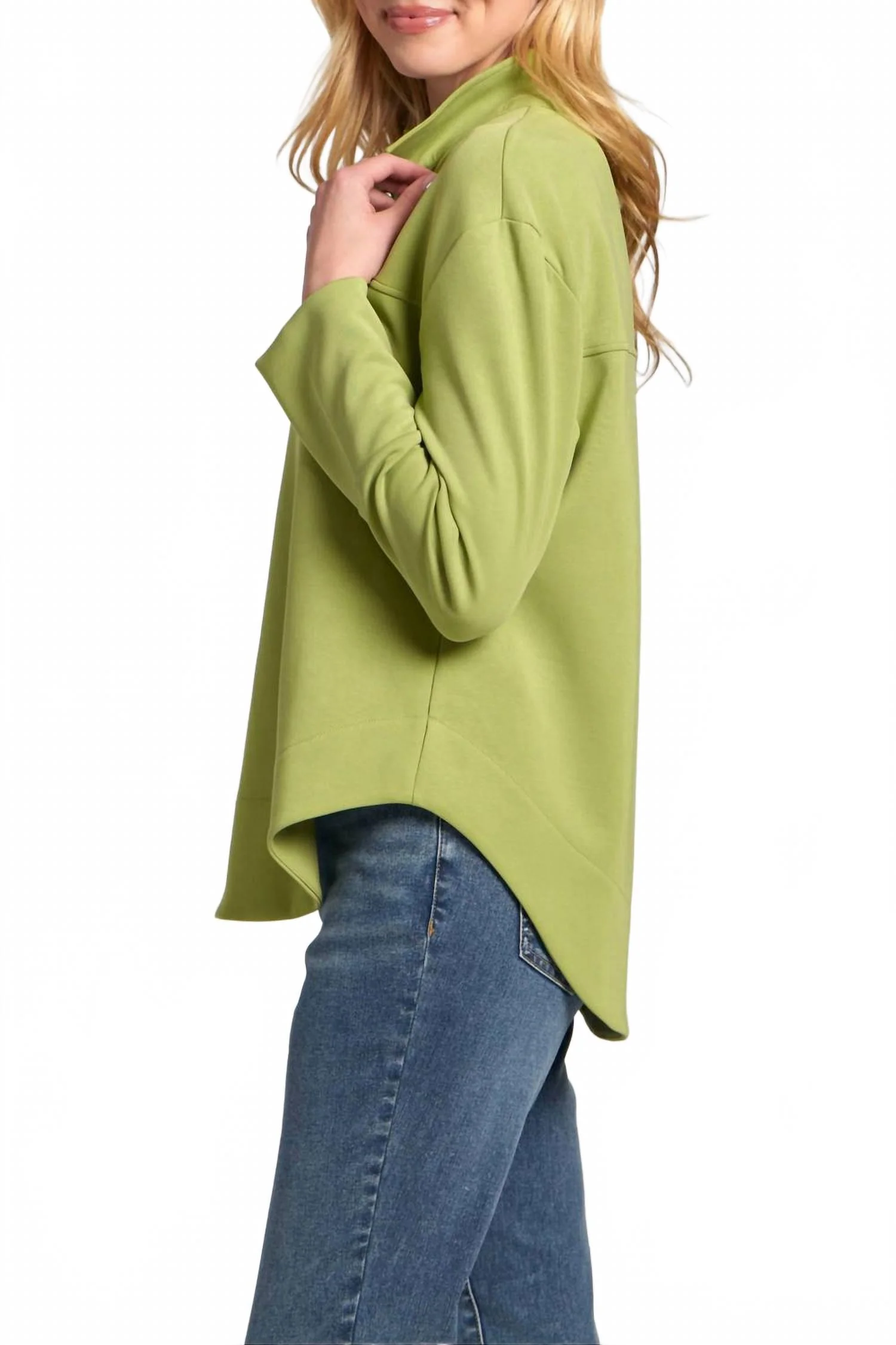 Grommet Long Sleeve Placket Top In Citron - Image 3