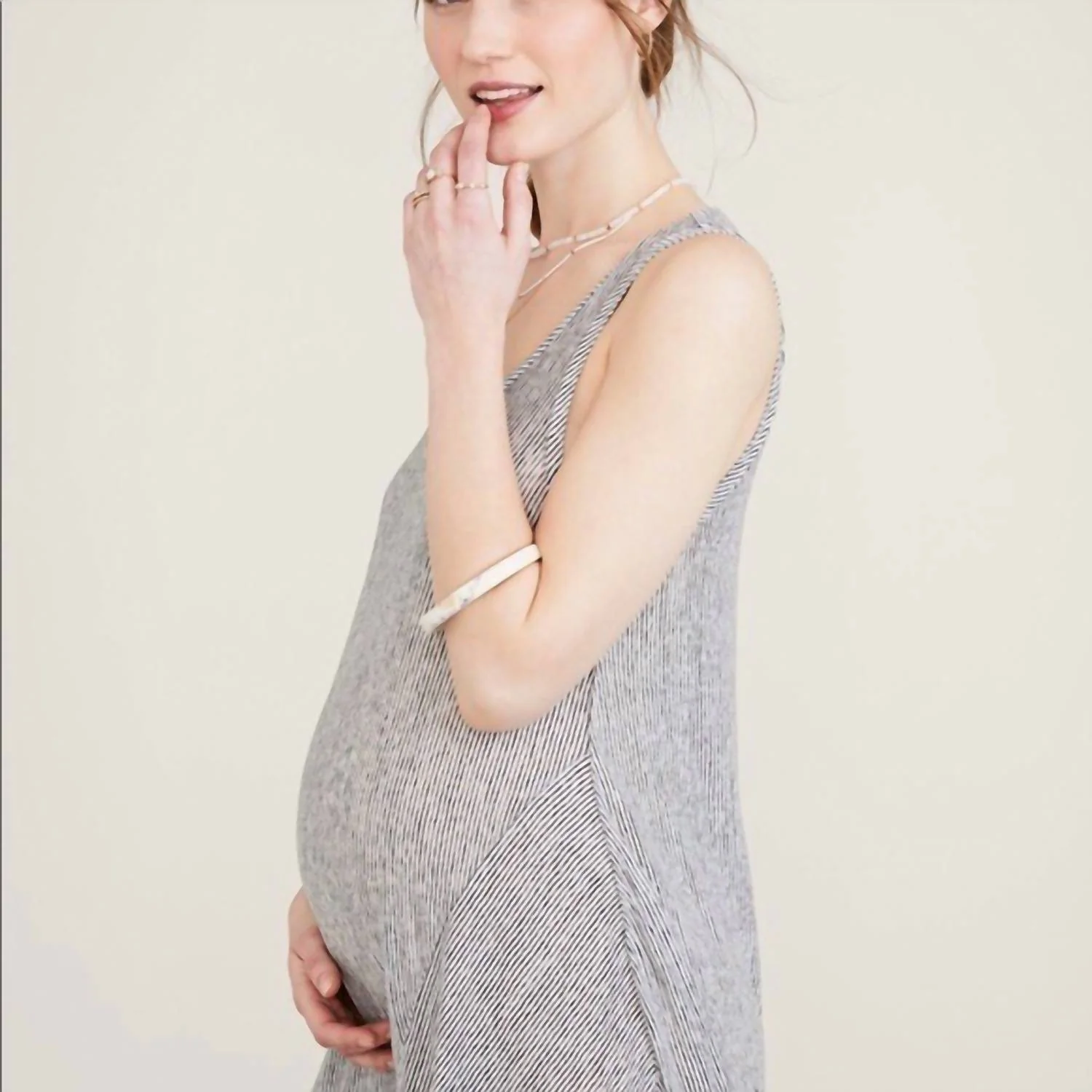 Gwen Maternity Maxi Dress In White And Charcoal Striped - Image 3