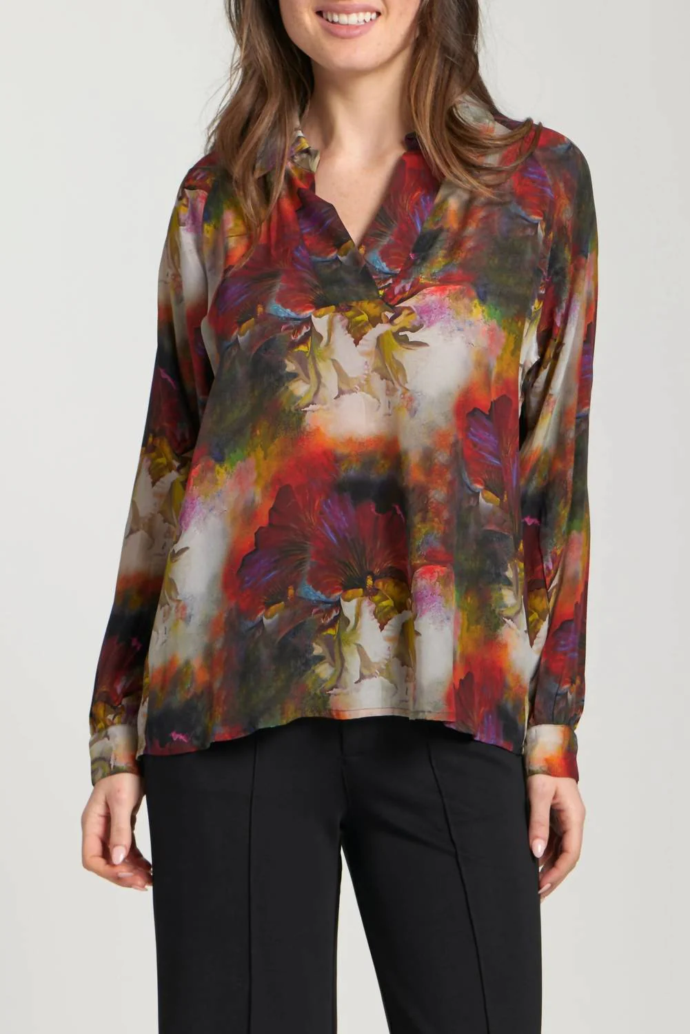 Half Placket Pullover Blouse In Red