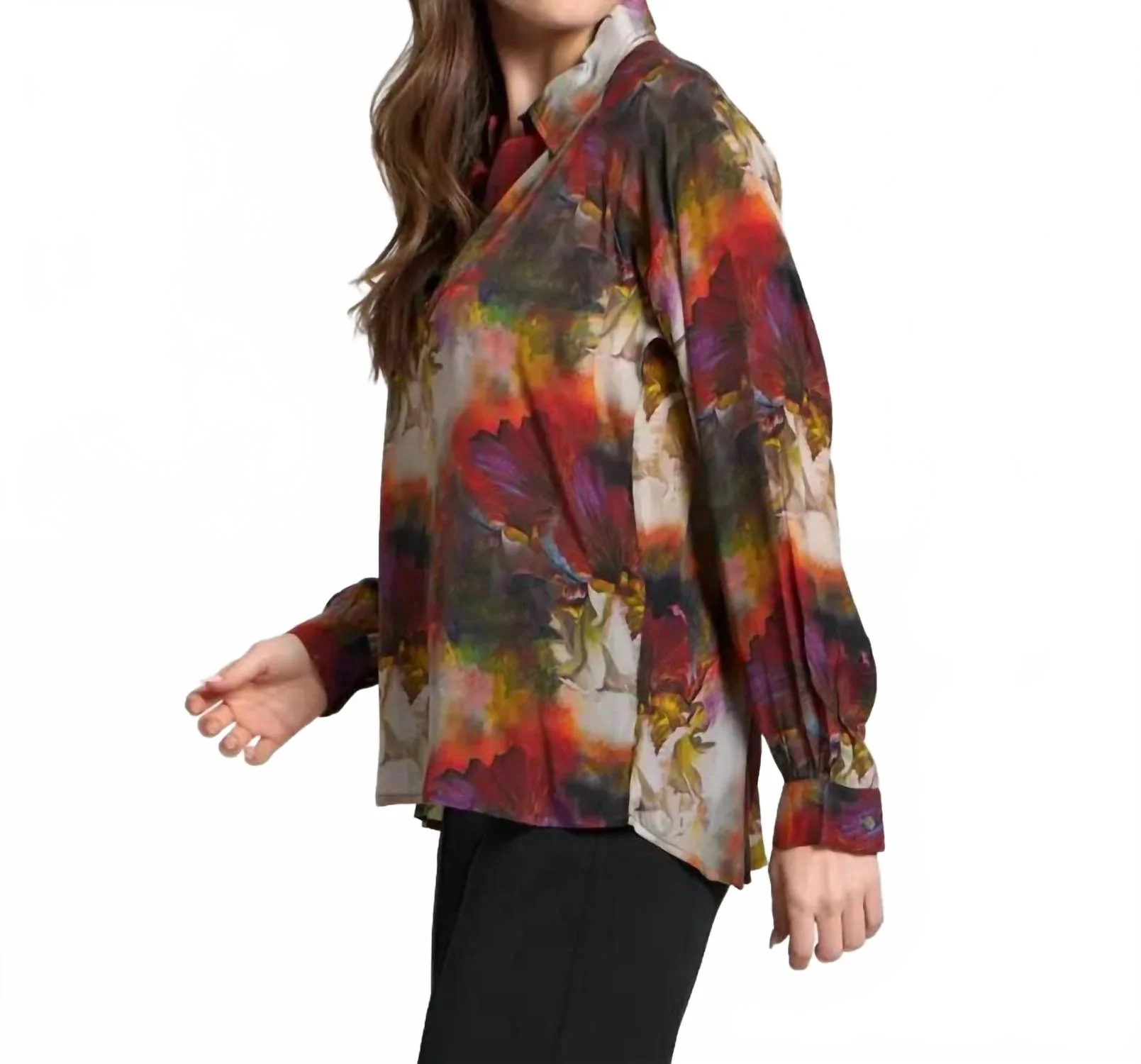 Half Placket Pullover Blouse In Red - Image 3
