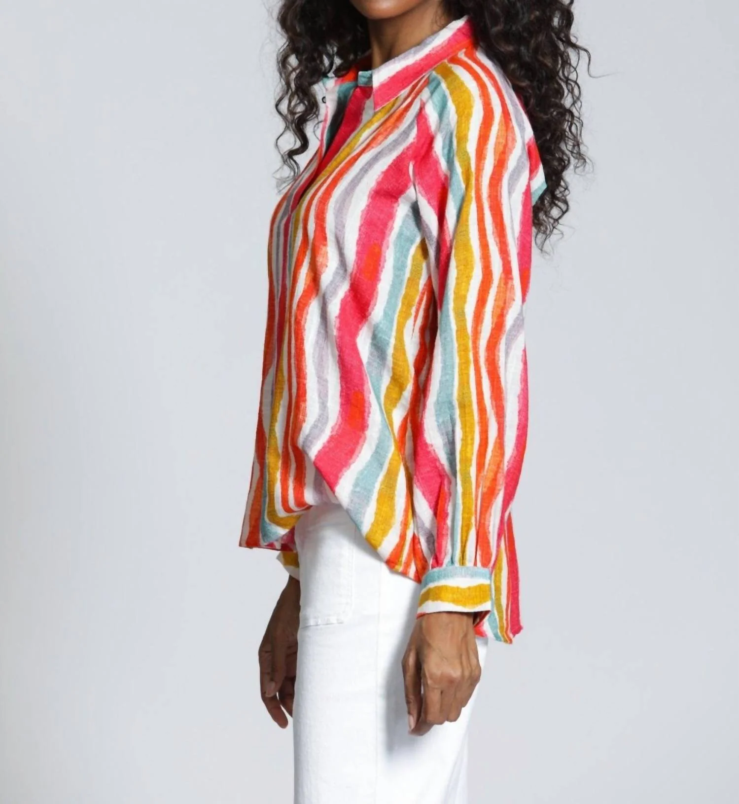 Half -Plaket Pullover Blouse In Multi - Image 2
