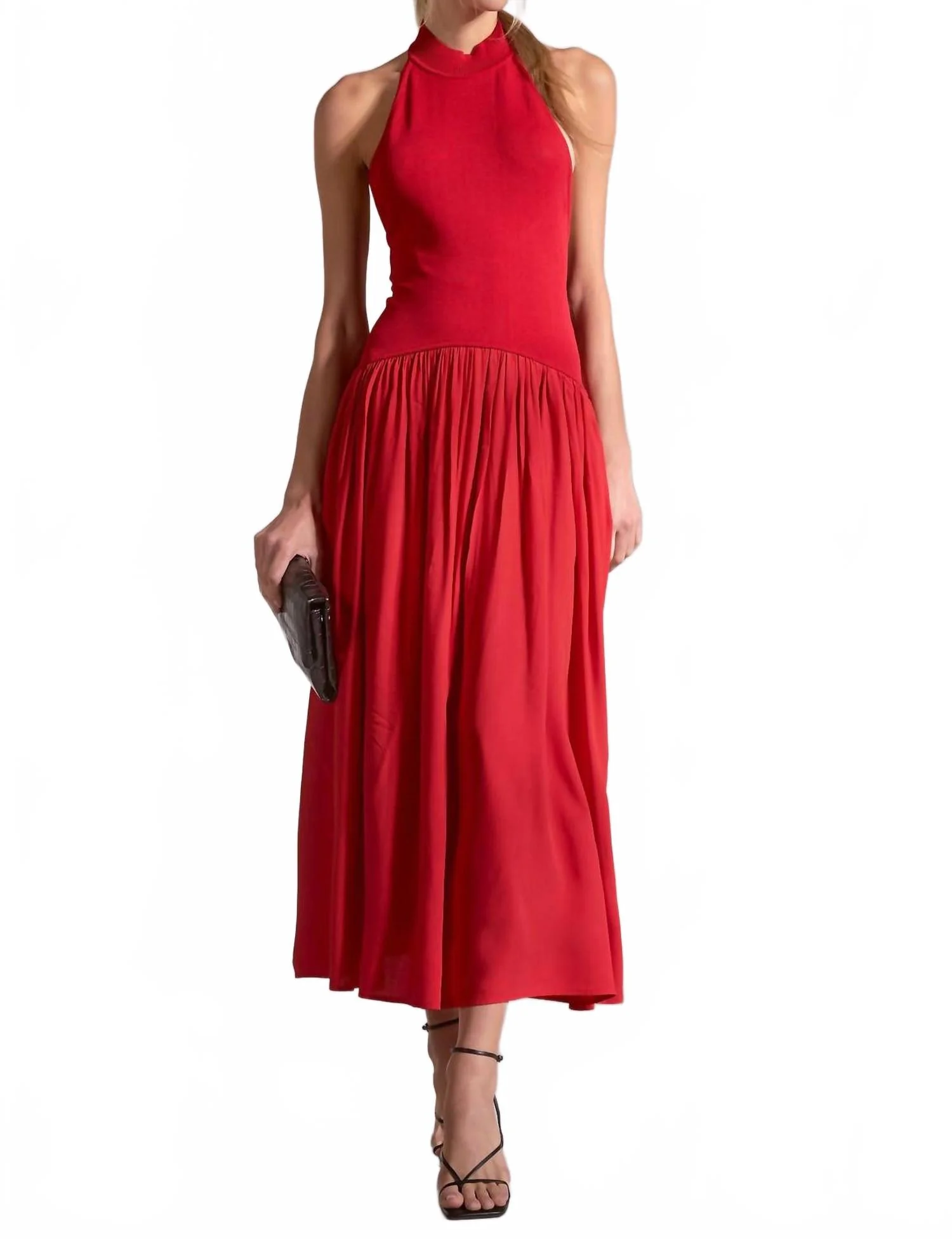 Halter Midi Dress In Red