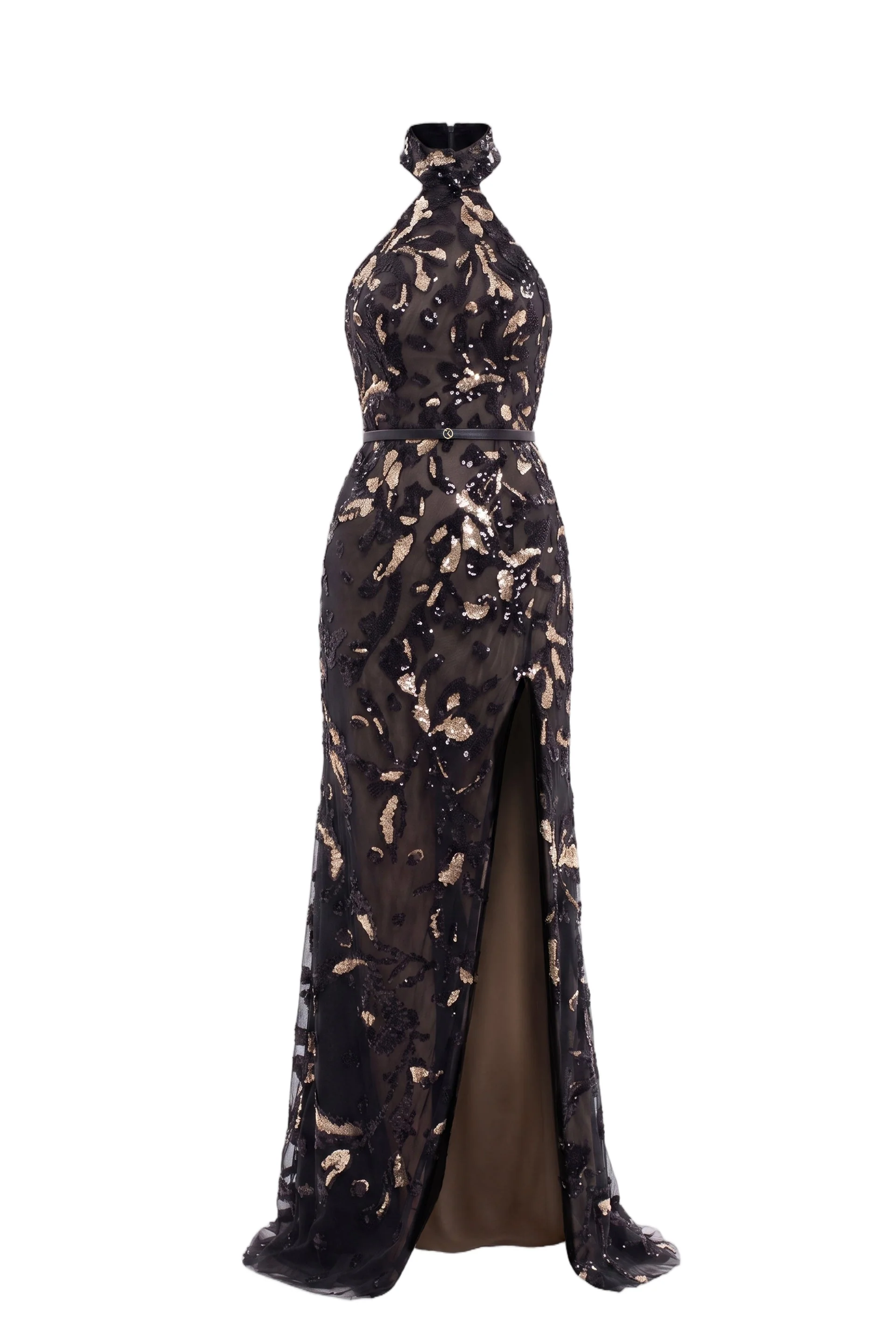Halter Neck Embroidered Tulle Dress