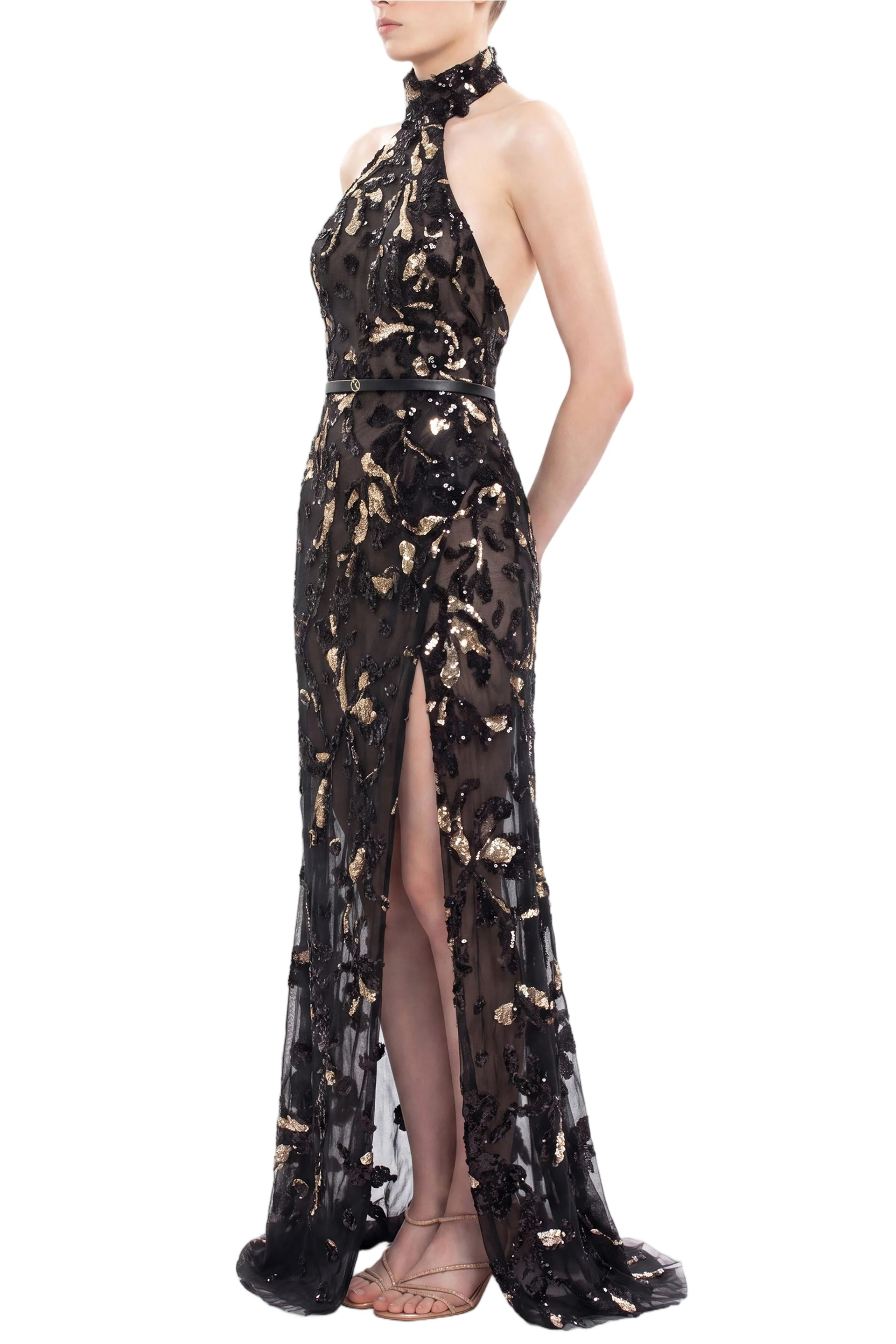 Halter Neck Embroidered Tulle Dress - Image 3
