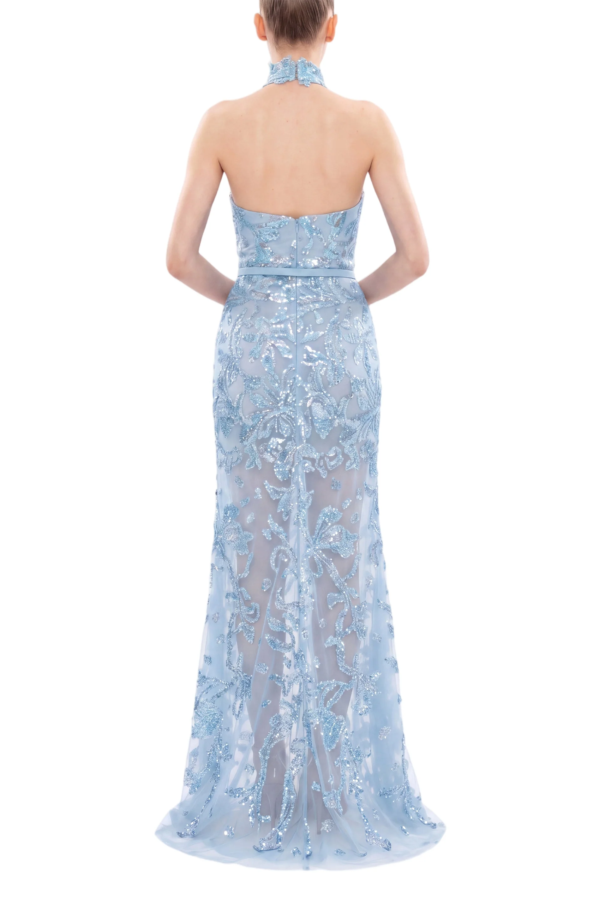 Halter Neck Embroidered Tulle Dress - Image 3