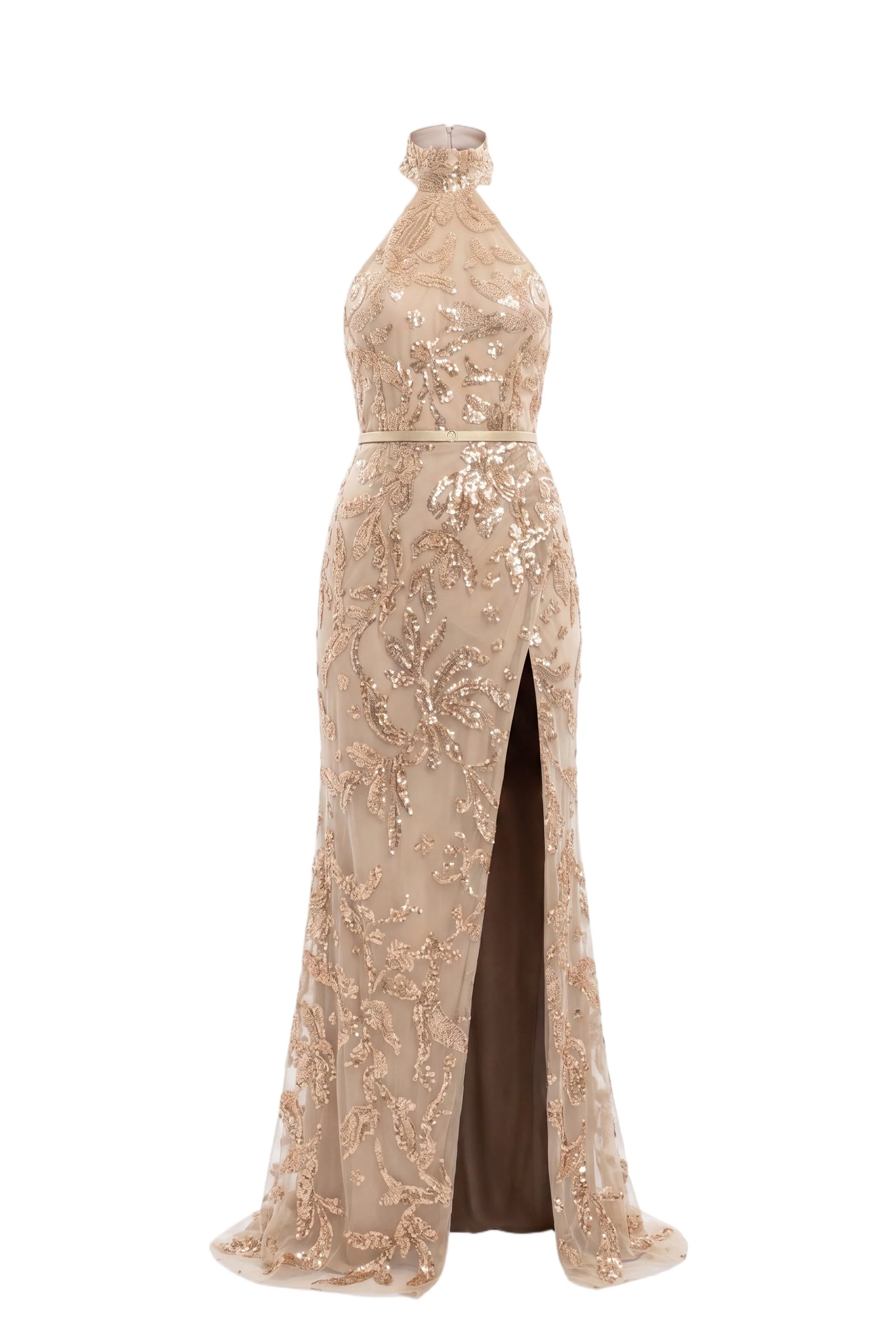 Halter Neck Embroidered Tulle Dress