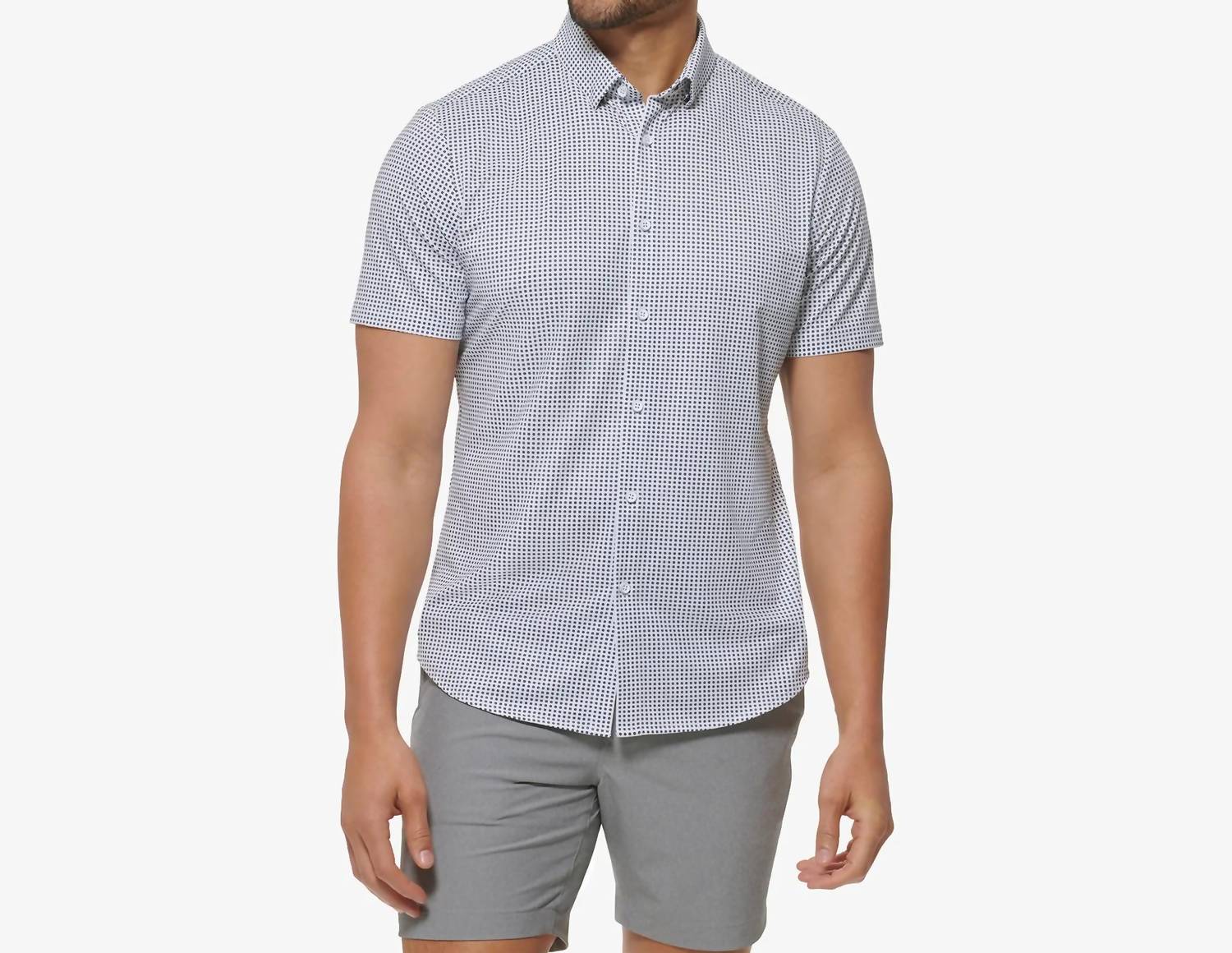 Halyard Short Sleeve Shirt In White Geo Twill Print