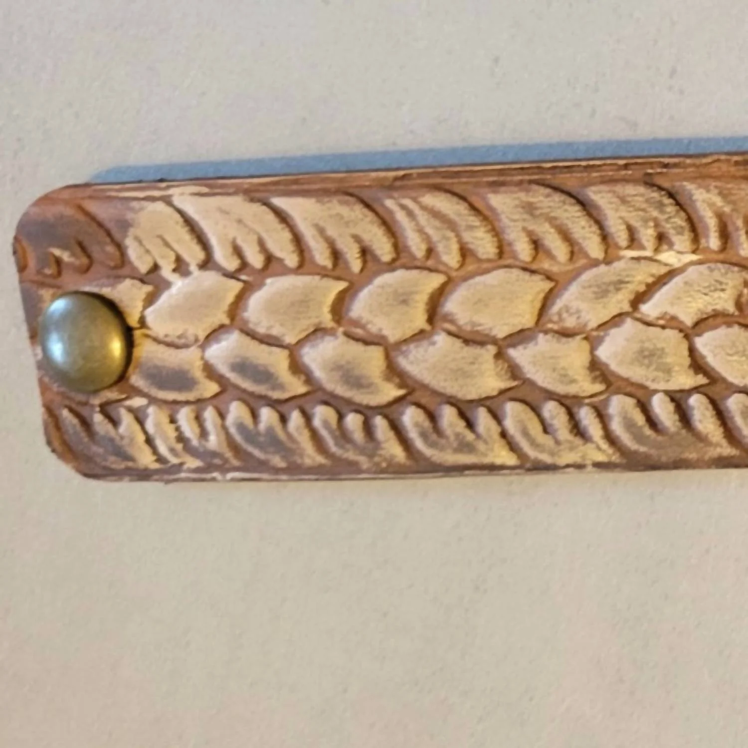 Hand-Tooled Leather Bracelet In Ivory Brown - Image 3