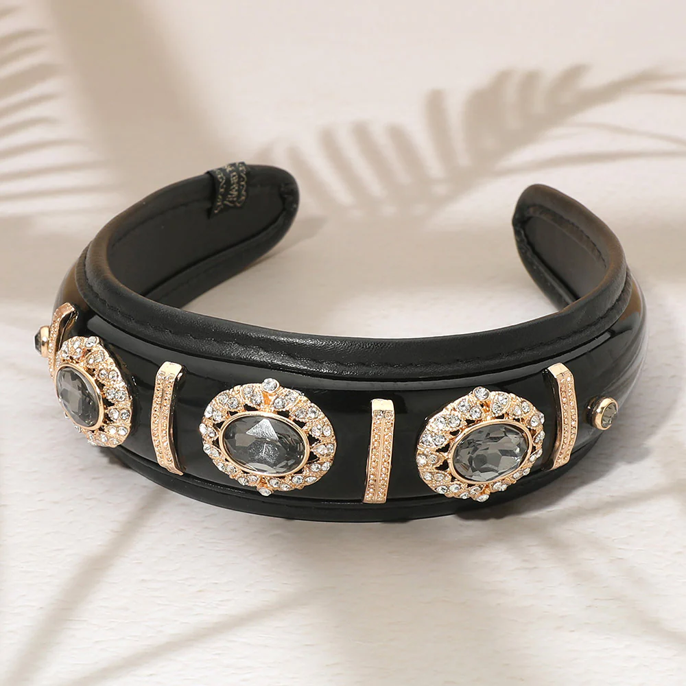 Handmade Vintage Frame Oval Faceted Stone Embellished Padded Headband