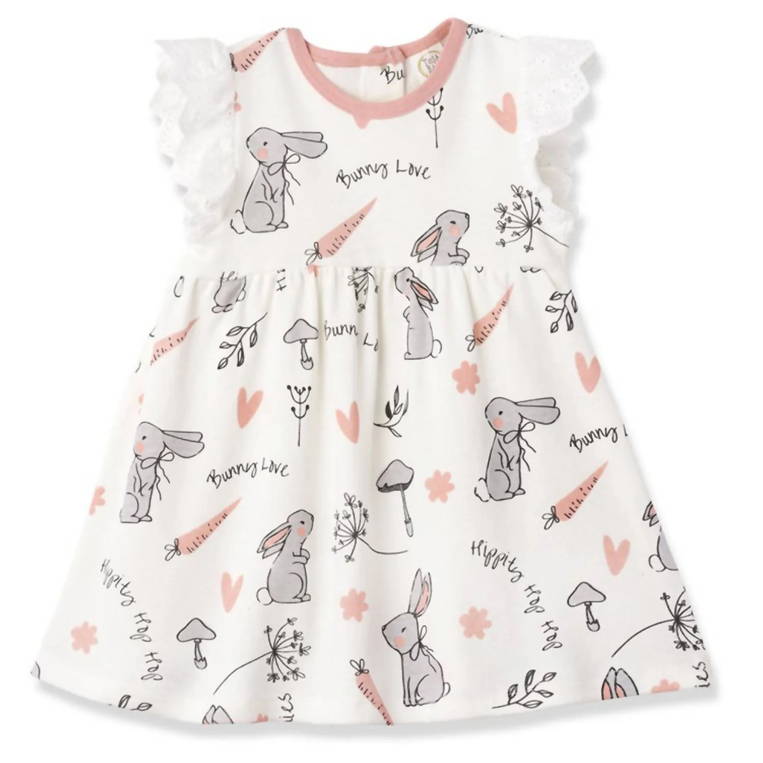 "happy Bunnies" Dress For Baby Girls In White/coral/grey - Image 2