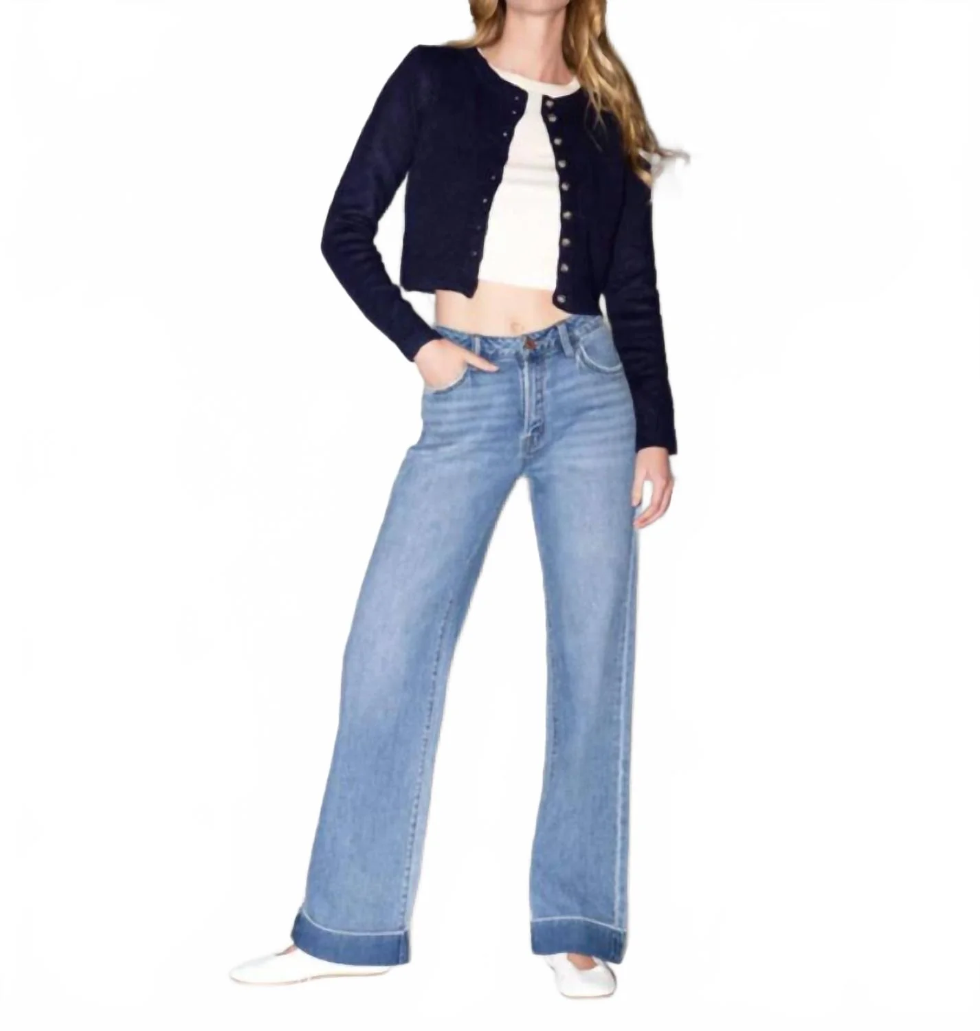 Harlow Cuffed Denim Trouser In Blue