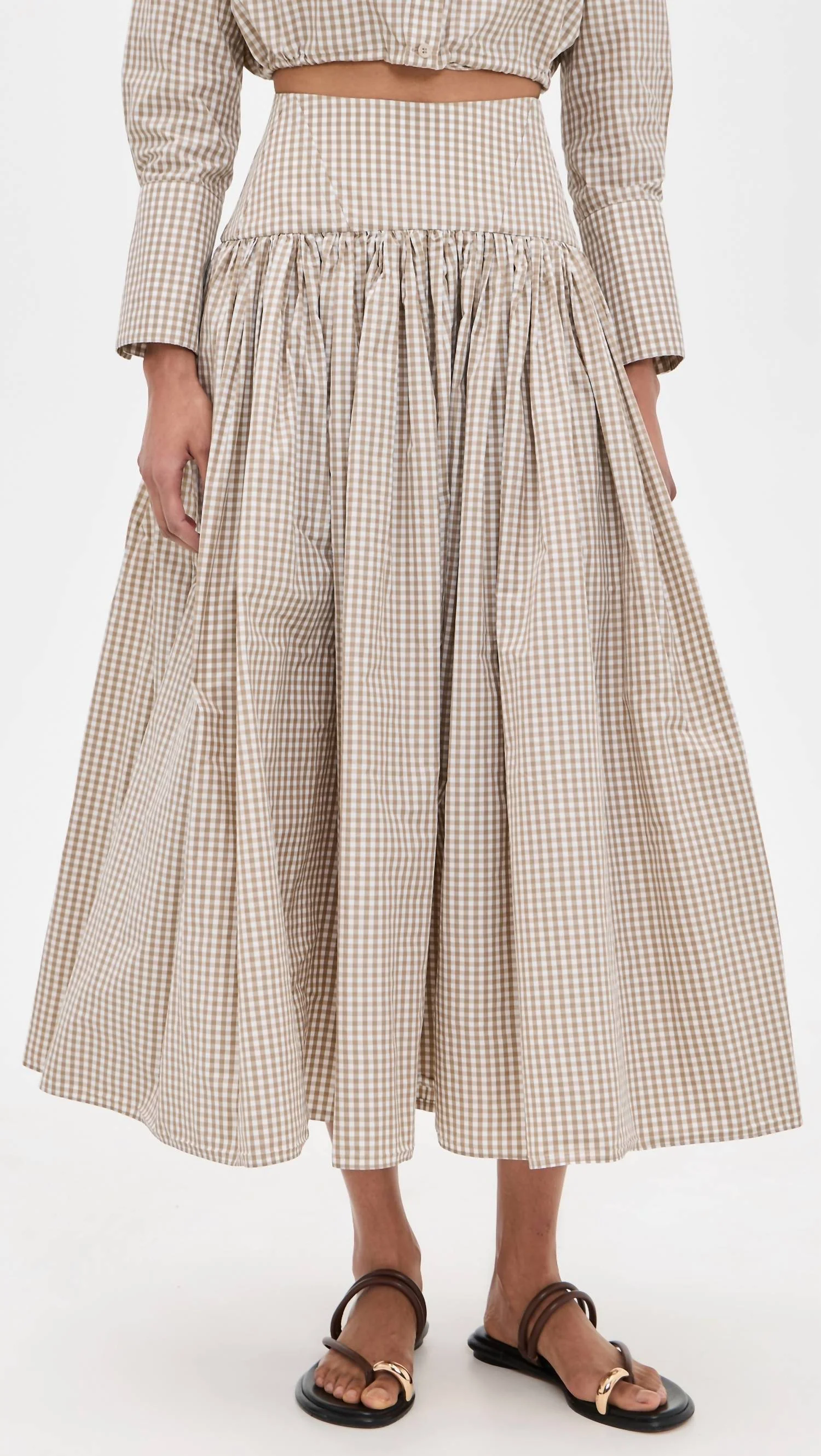 Havara Midi Skirt In Tan | White - Image 4