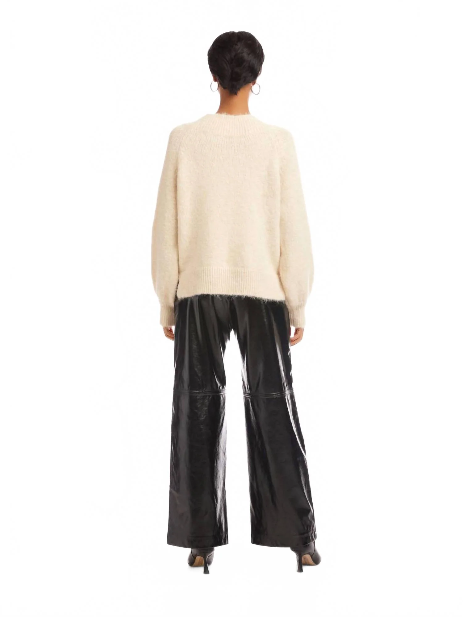 Heather V Neck Sweater In Ecru - Image 2
