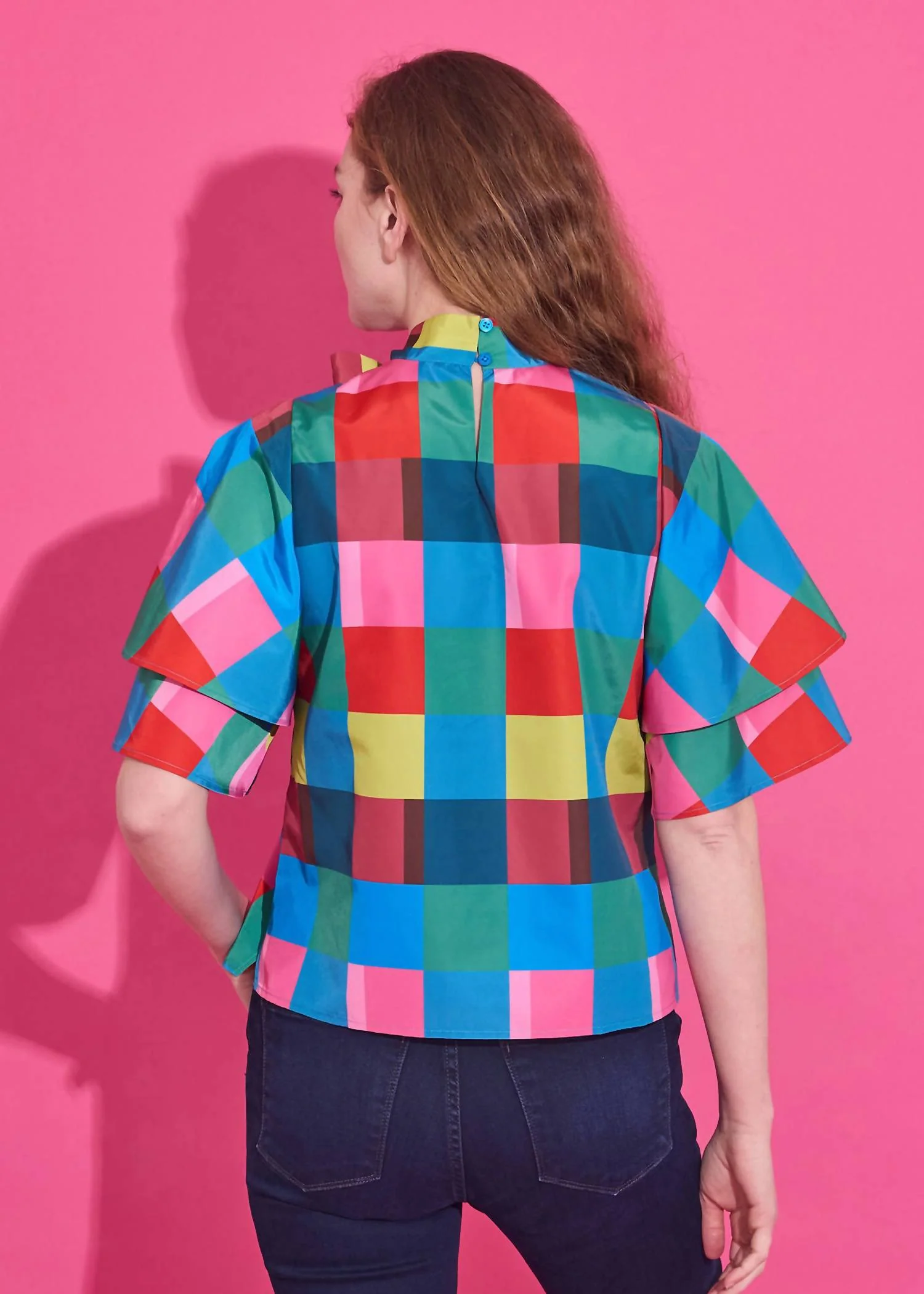 Heddy Mock Neck Top In Holiday Check - Image 2