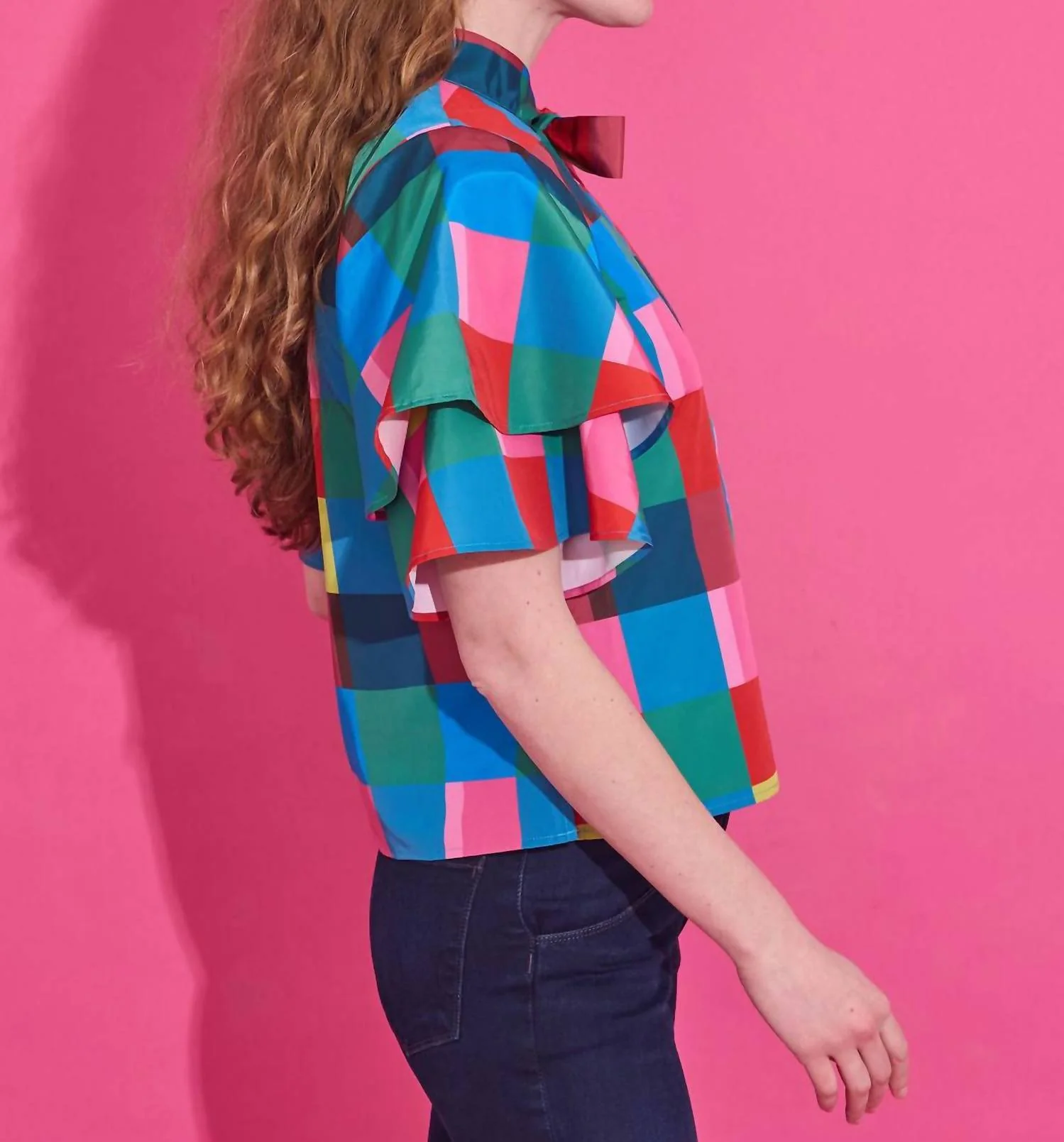 Heddy Mock Neck Top In Holiday Check - Image 3