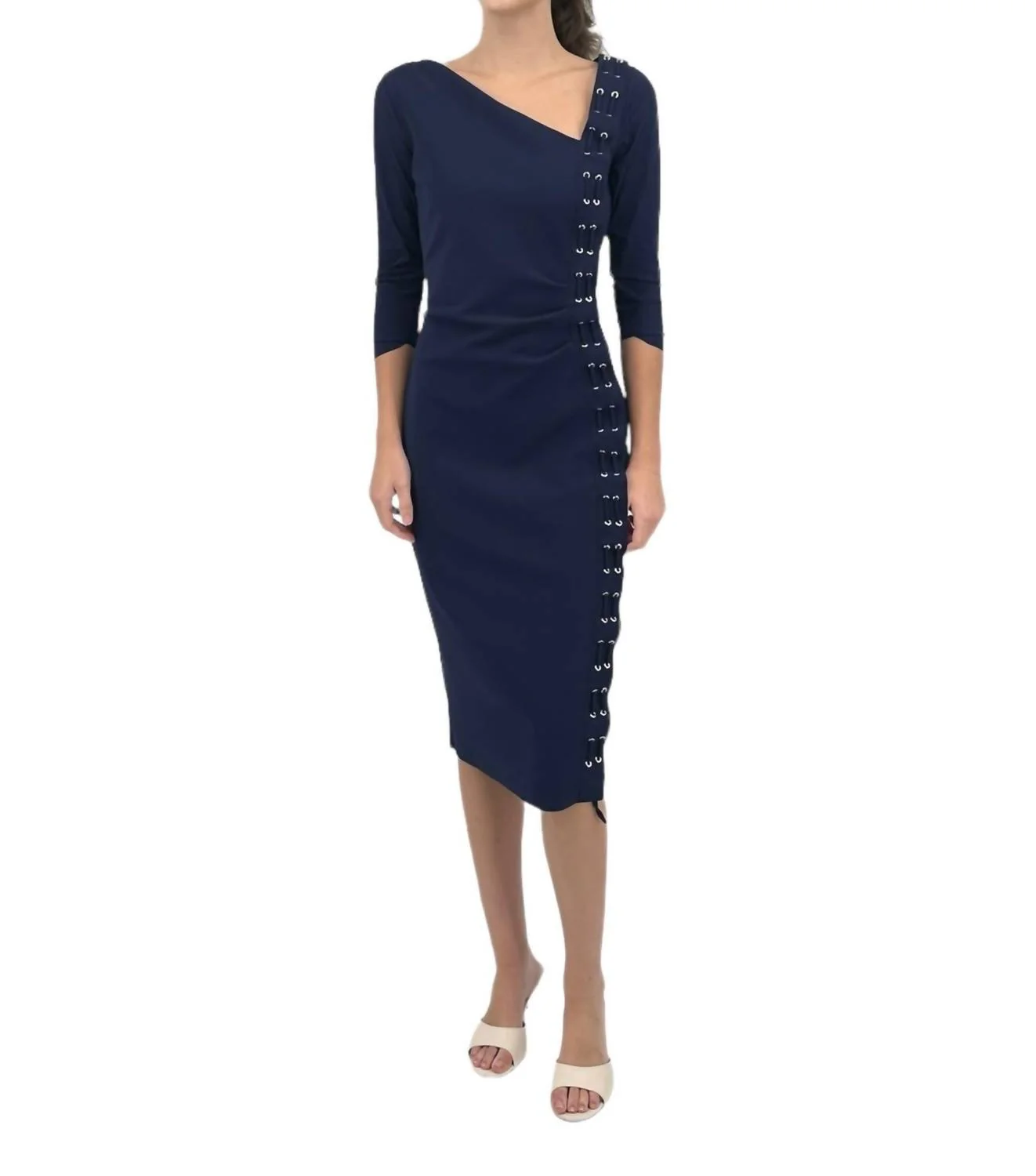 Hedy Mix Jersey Dress In Blu Notte