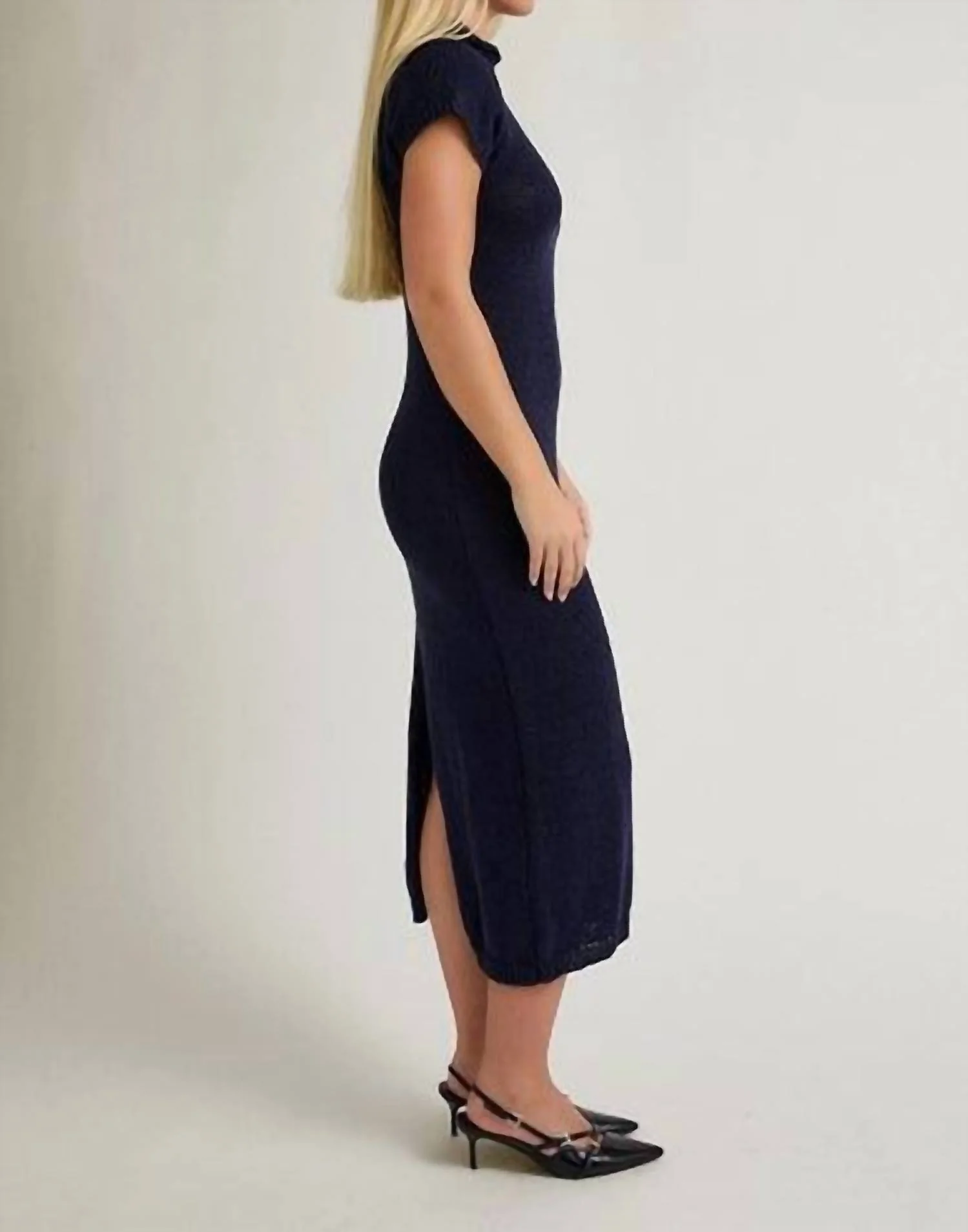 Heidi Midi Sweater Dress In Navy - Image 3